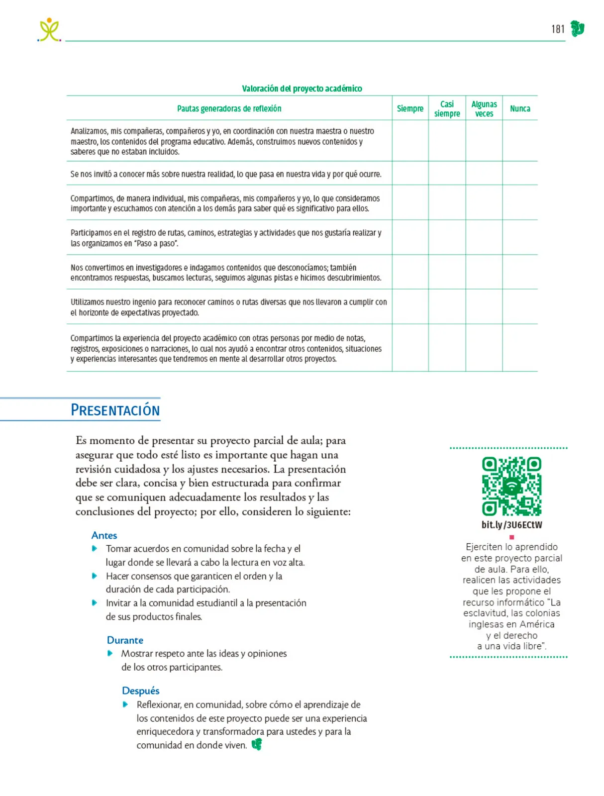 Página 182 de Colección Nanahuatzin. Nuestro libro de Proyectos.  Tomo II.  Libro de Educación Telesecundaria Grado 3°  Ciclo Escolar 2025 - 2026