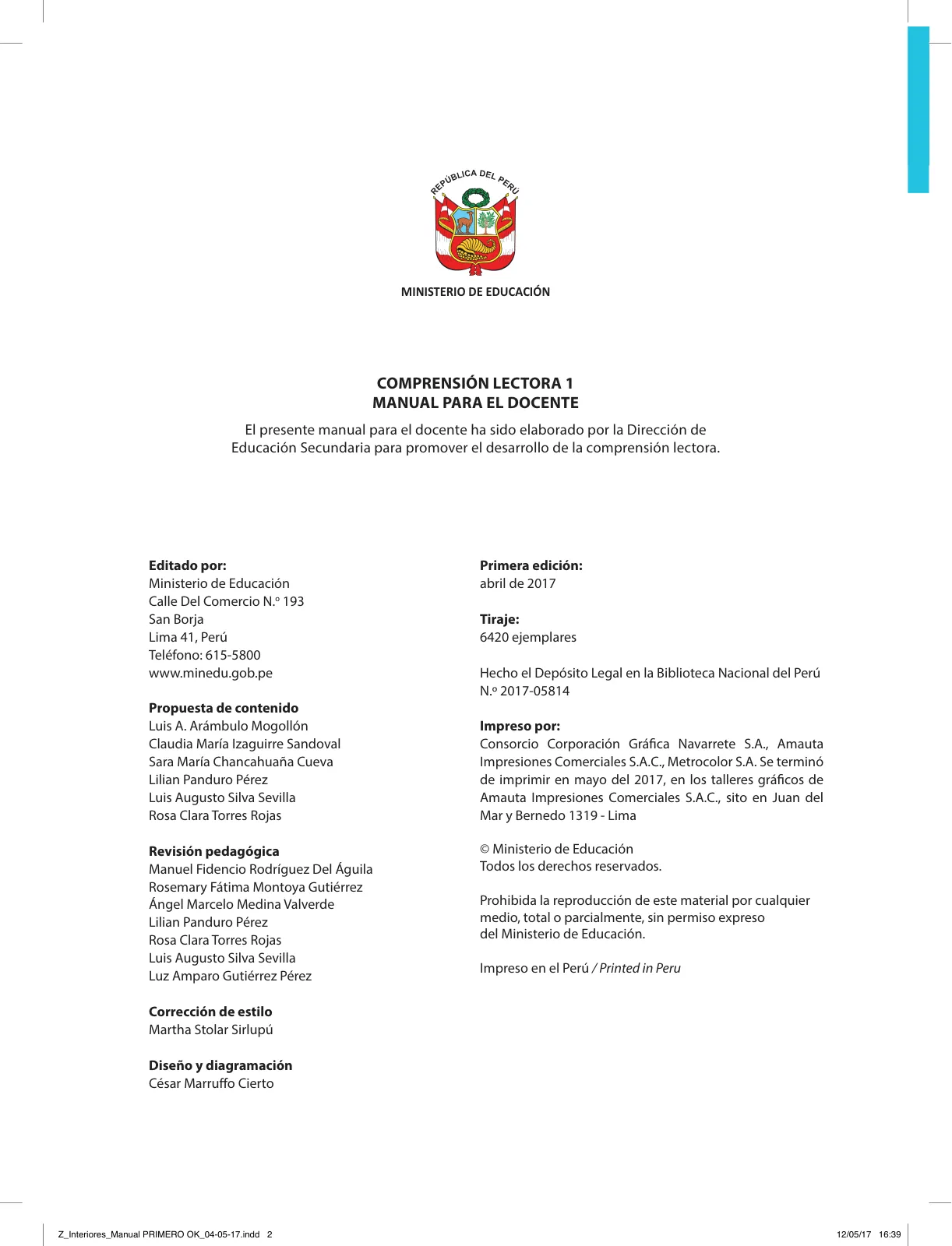 Miniatura página 4 de Comprensión lectora 1 : manual para el docente de primer grado de Secundaria · 2017