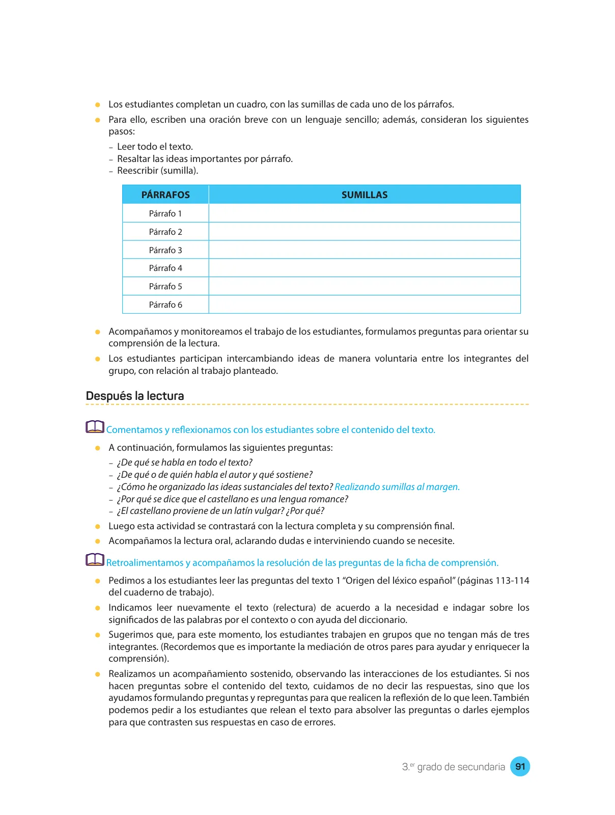 Página 93 de Comprensión lectora : manual para el docente de tercer grado de Secundaria 2018 · 2018