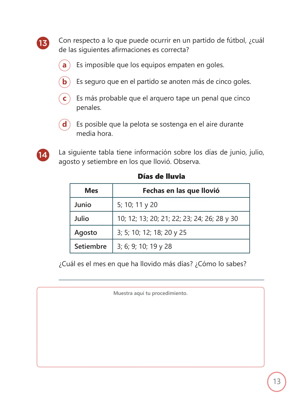 Miniatura página 13 de Kit de evaluación Salida 1 Demostrando lo que aprendimos : Matemática, tercer trimestre, ﻿Cuarto grado - Primaria · 2019
