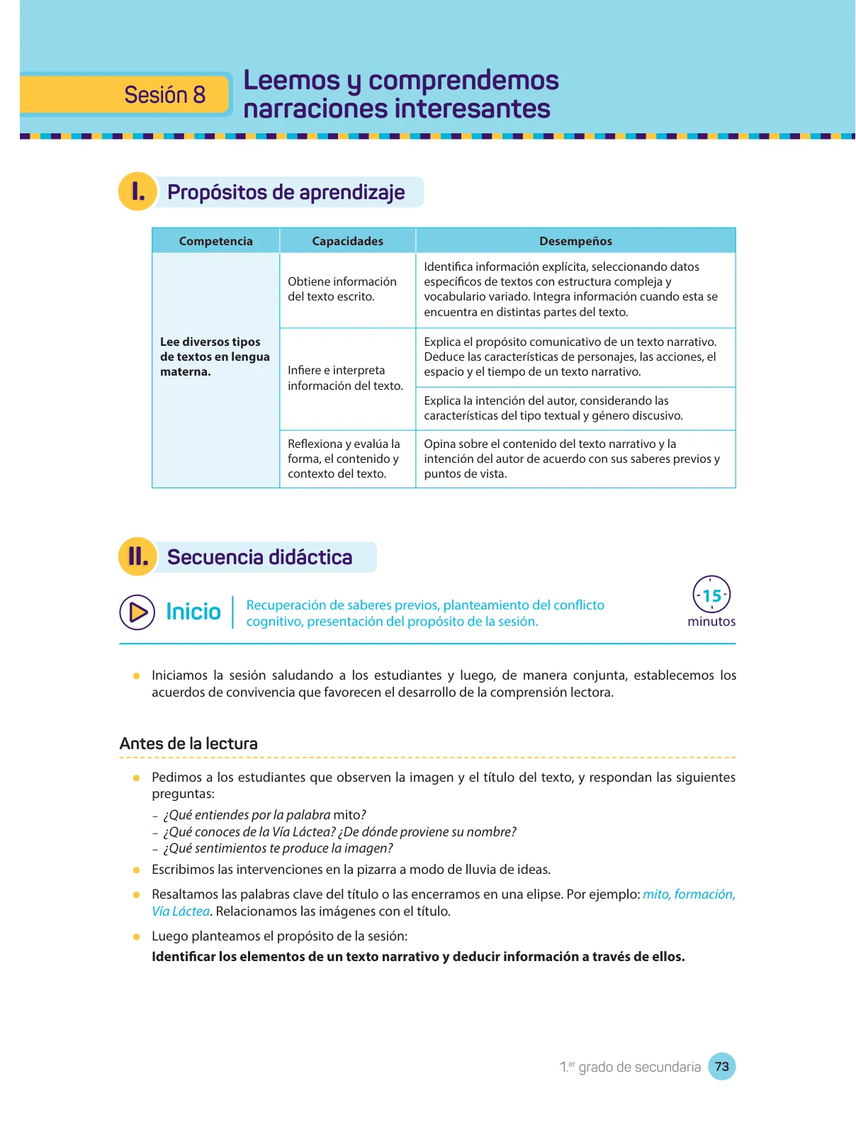 Página 75 de Comprensión lectora : manual para el docente de primer grado de Secundaria 2018 · 2018