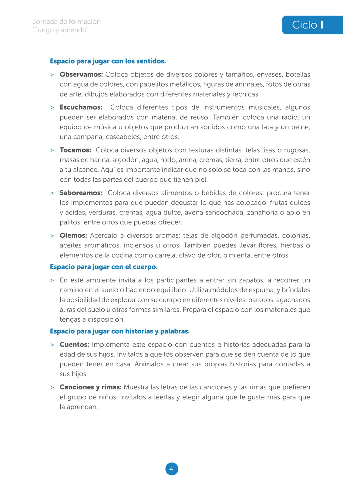 Página 4 de Jornada de formación “Juego y aprendo” : ciclo I · 2025
