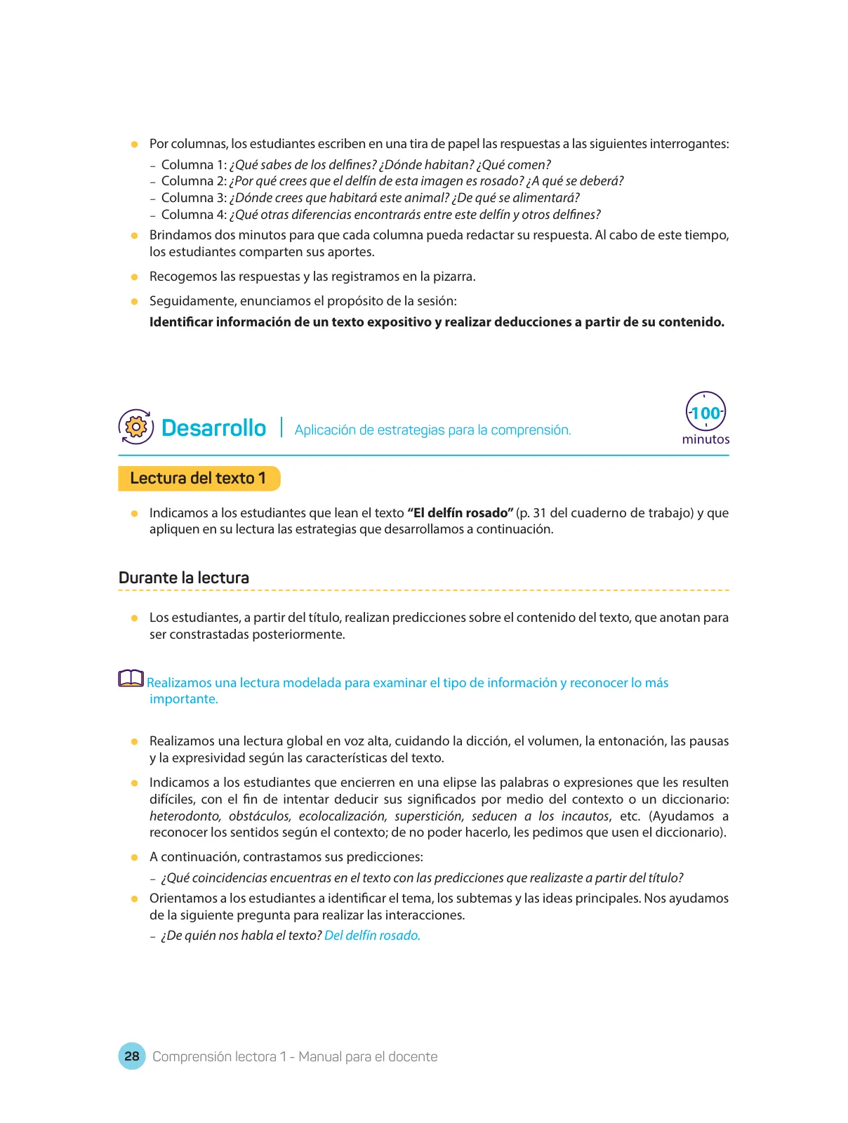 Miniatura página 30 de Comprensión lectora : manual para el docente de primer grado de Secundaria 2018 · 2018