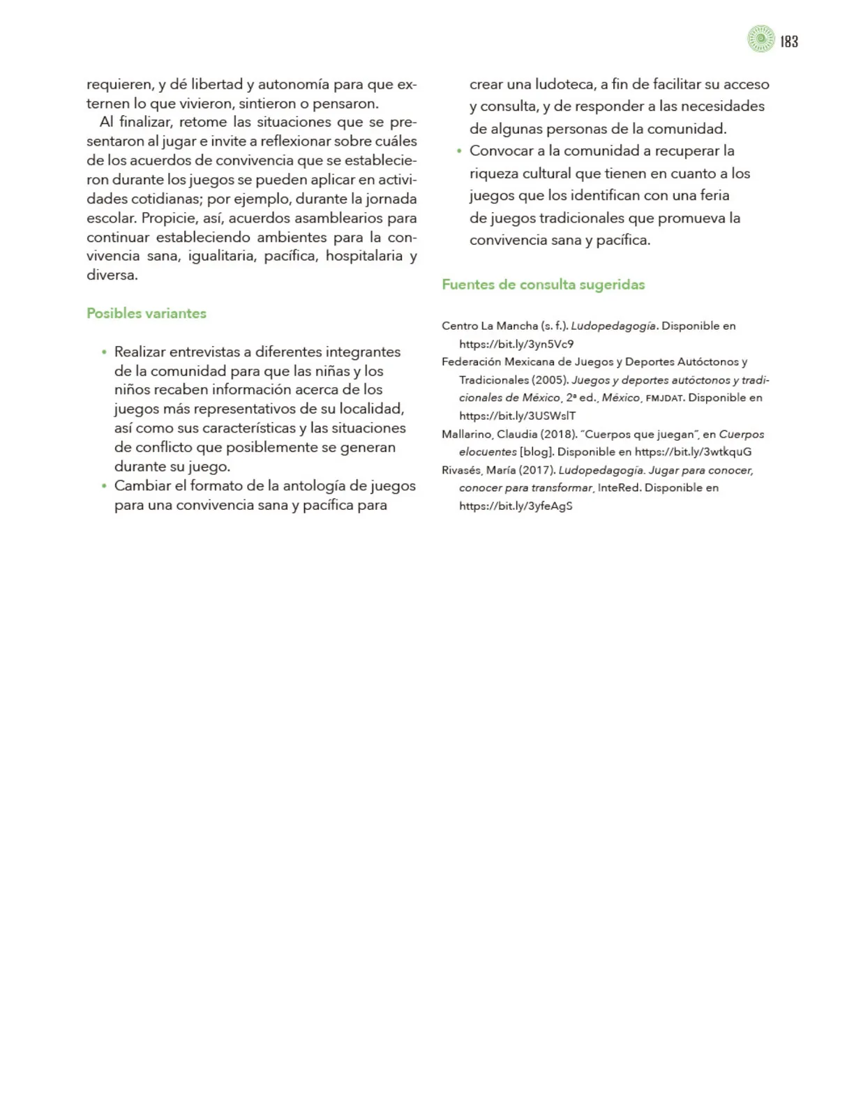 Miniatura página 184 de Modalidades de trabajo para la acción transformadora y el codiseño  Libro de Educación Preescolar Grado 1°, 2°, 3°  Ciclo Escolar 2025 - 2026