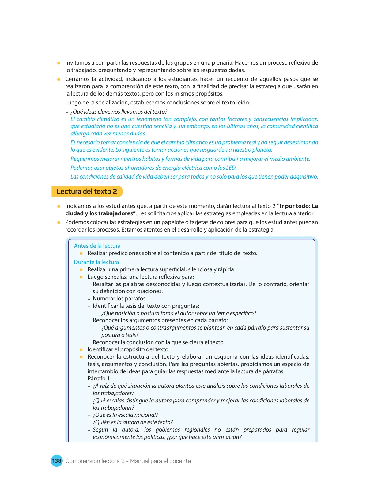 Página 140 de Comprensión lectora : manual para el docente de tercer grado de Secundaria 2018 · 2018