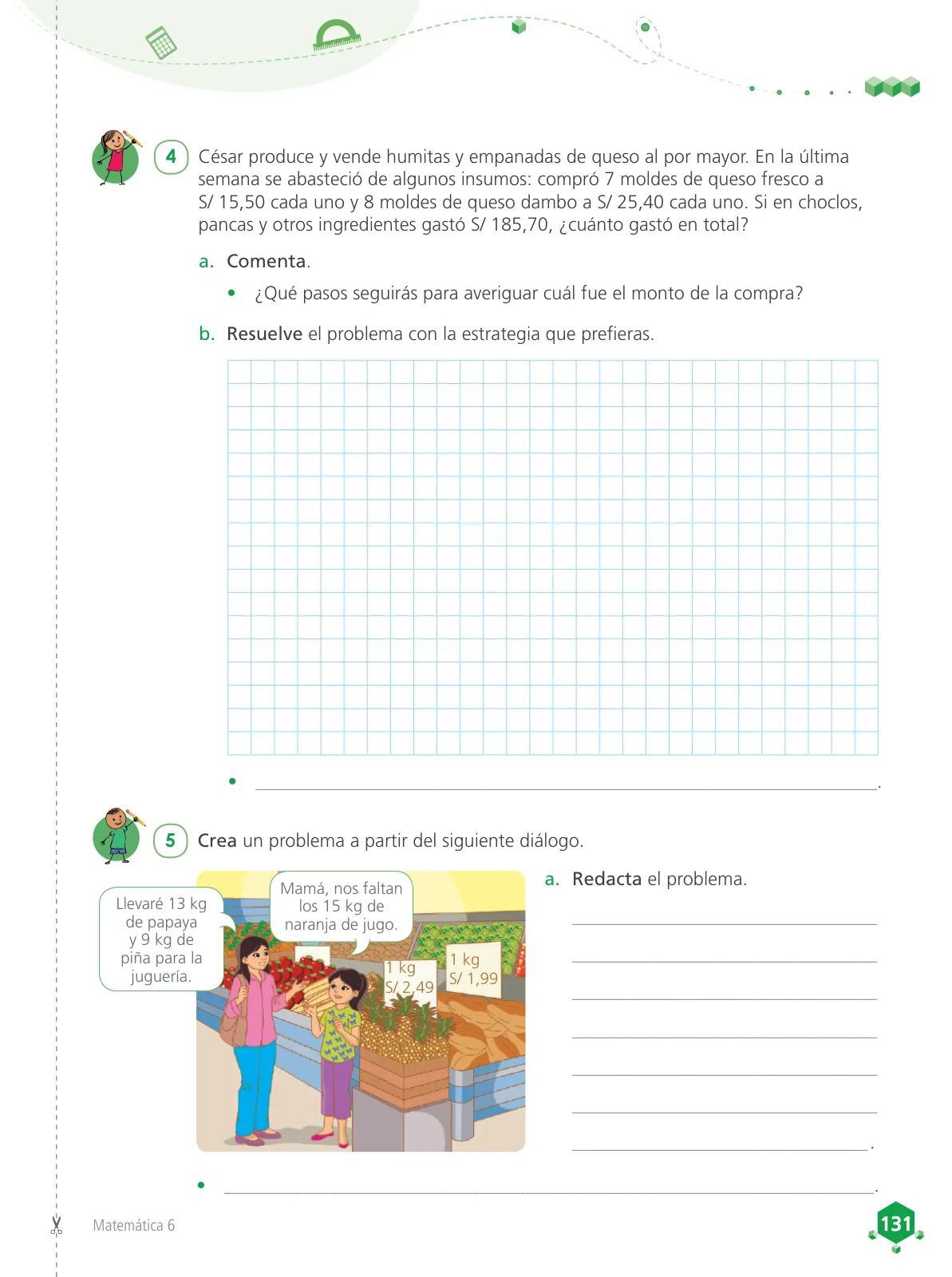 Página 133 de Matemática 6 : cuaderno de trabajo para sexto grado de Educación Primaria 2019 · 2019