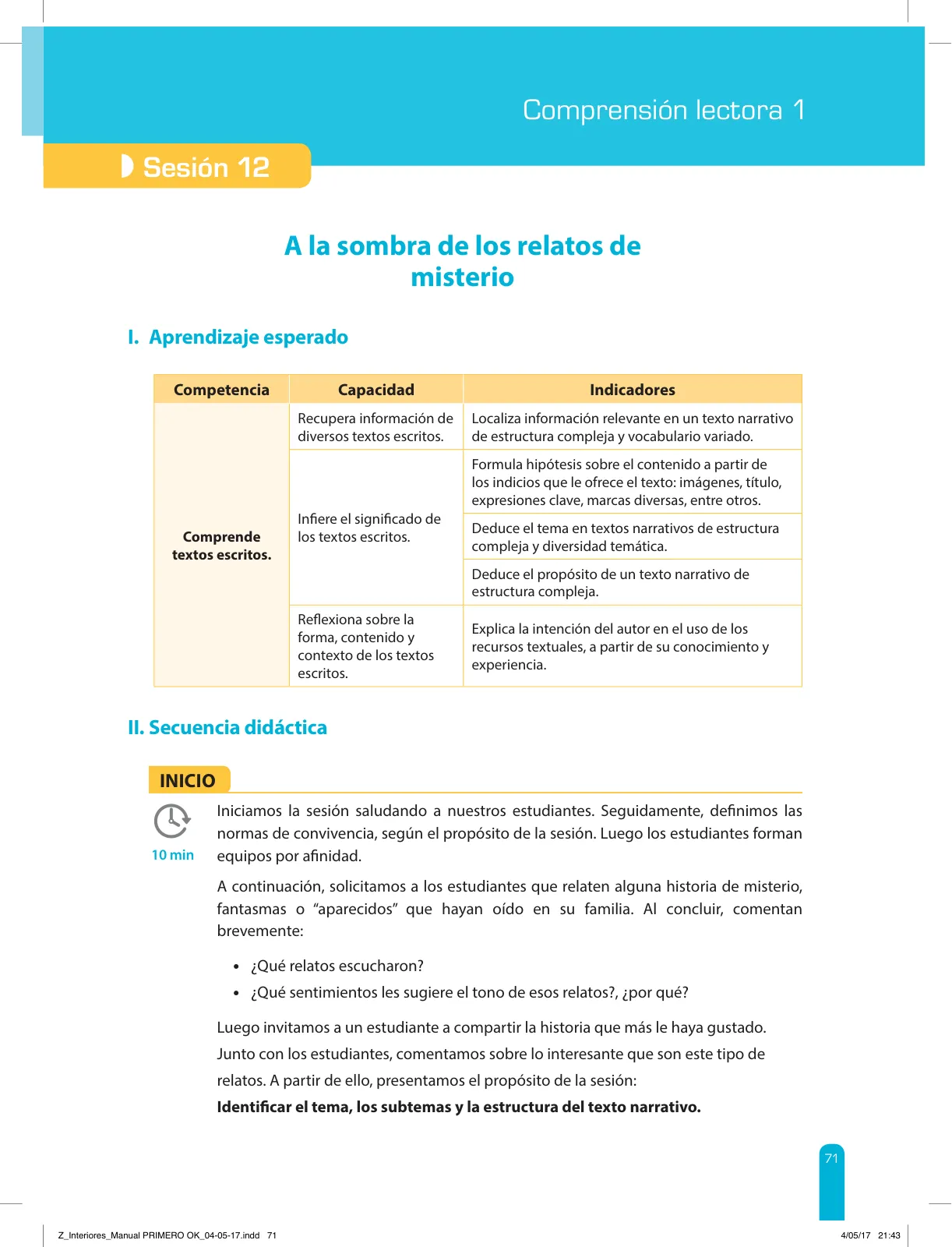 Miniatura página 73 de Comprensión lectora 1 : manual para el docente de primer grado de Secundaria · 2017