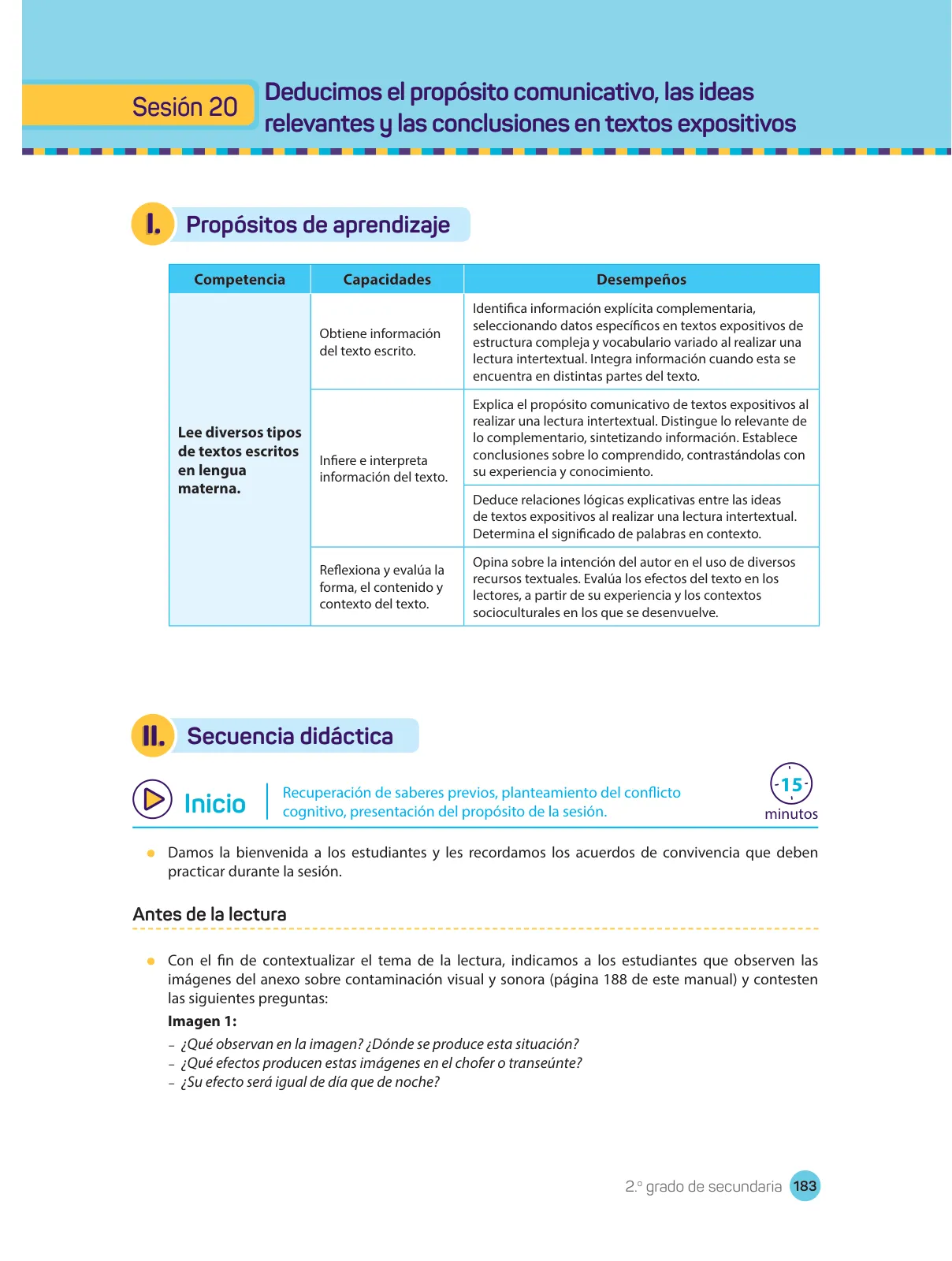 Miniatura página 185 de Comprensión lectora : manual para el docente de segundo grado de Secundaria 2018 · 2018