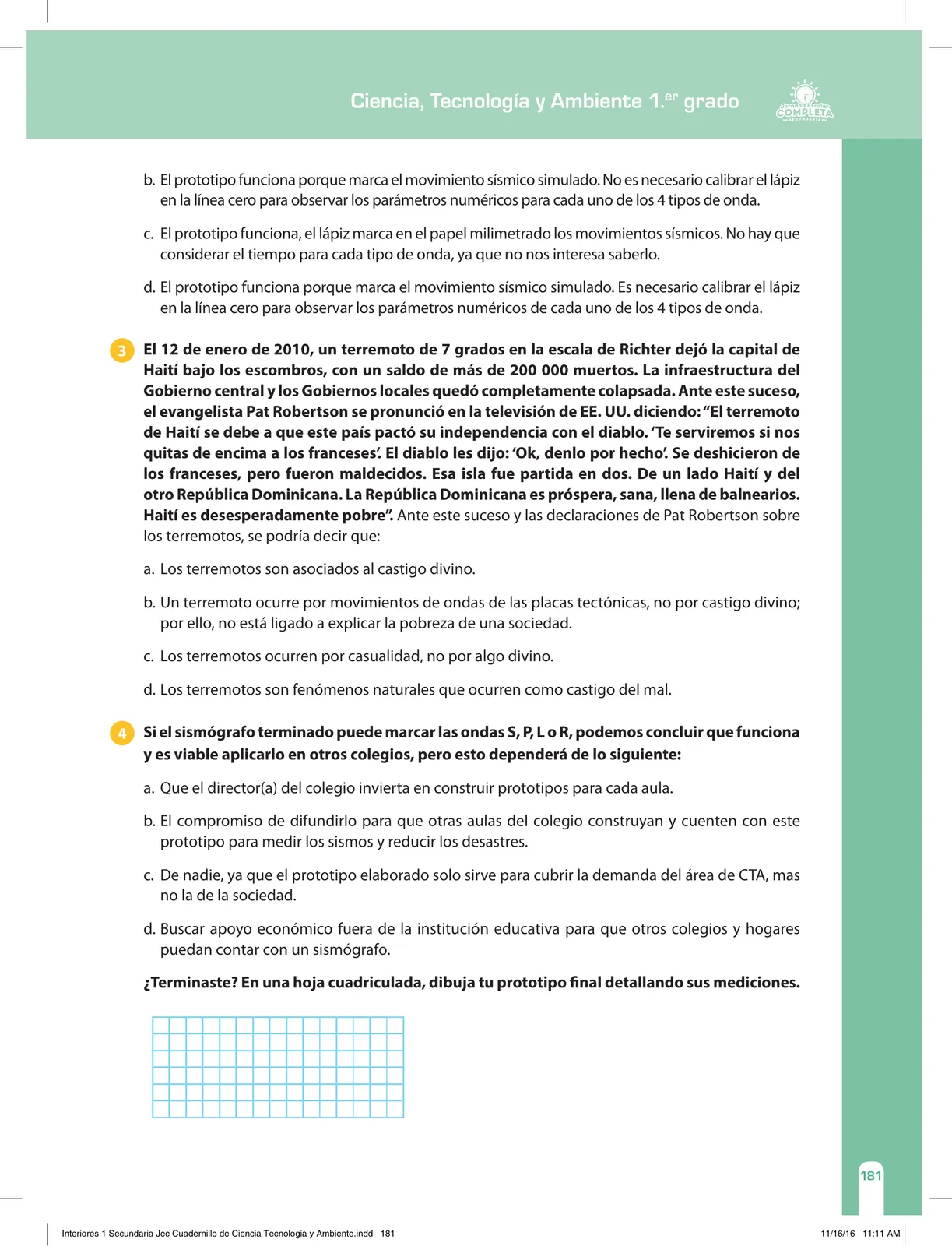 Página 181 de Ciencia, Tecnología y Ambiente 1. Cuaderno de reforzamiento pedagógico - JEC · 2016