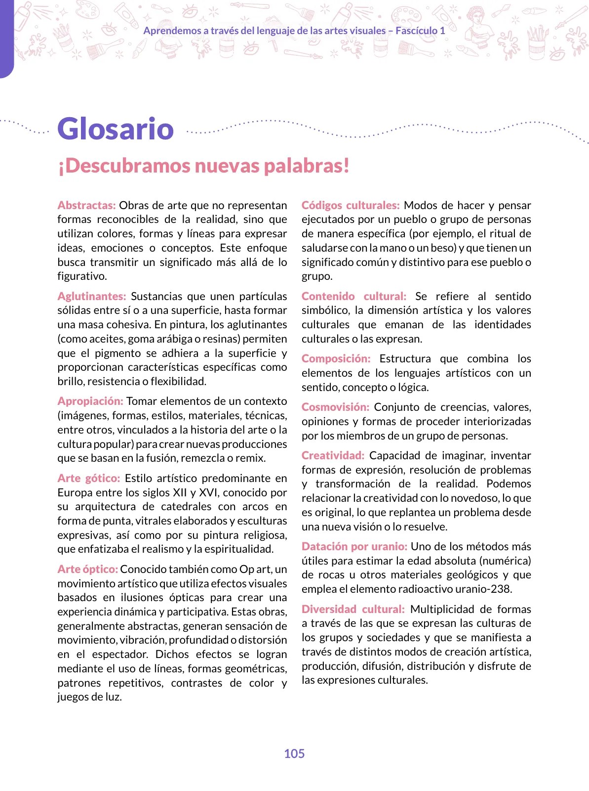 Página 105 de Aprendemos a través del lenguaje de las artes visuales Fascículo 1 para estudiantes de Educación Secundaria · 2024