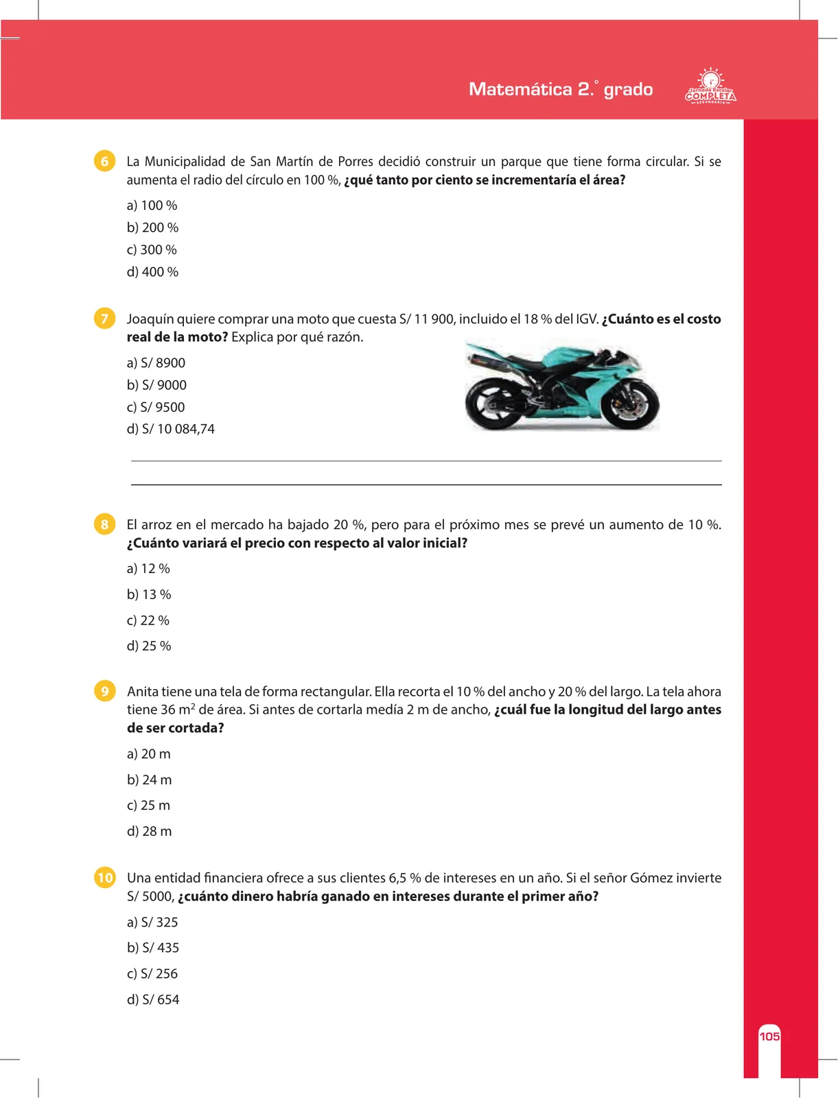 Página 105 de Matemática 2 : cuaderno de reforzamiento pedagógico - JEC · 2016