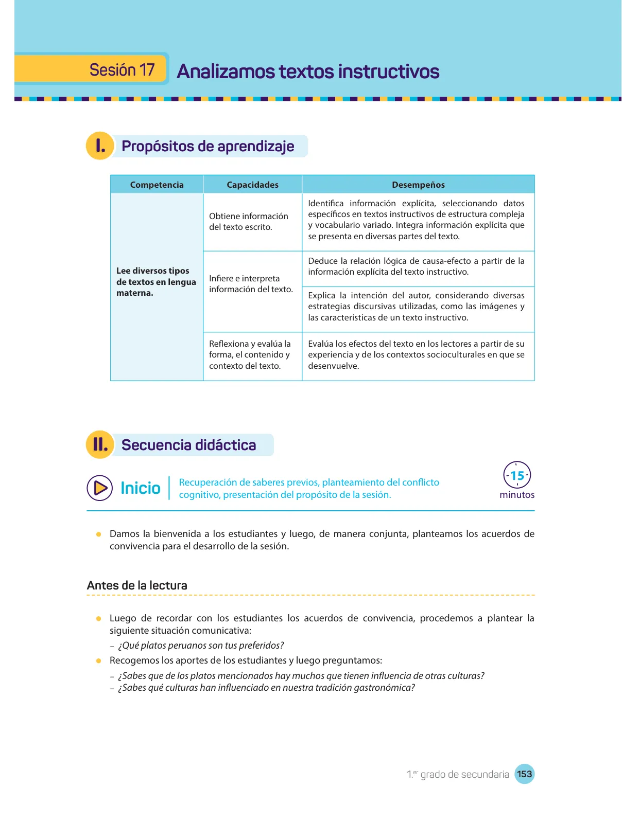 Página 155 de Comprensión lectora : manual para el docente de primer grado de Secundaria 2018 · 2018
