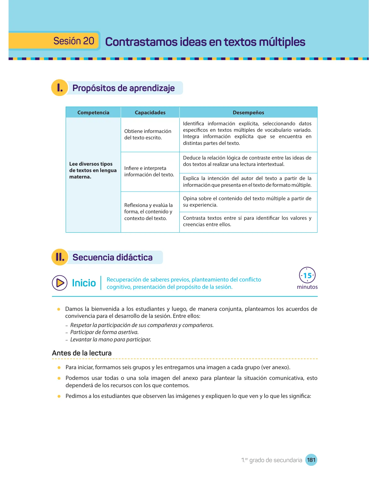 Miniatura página 183 de Comprensión lectora : manual para el docente de primer grado de Secundaria 2018 · 2018