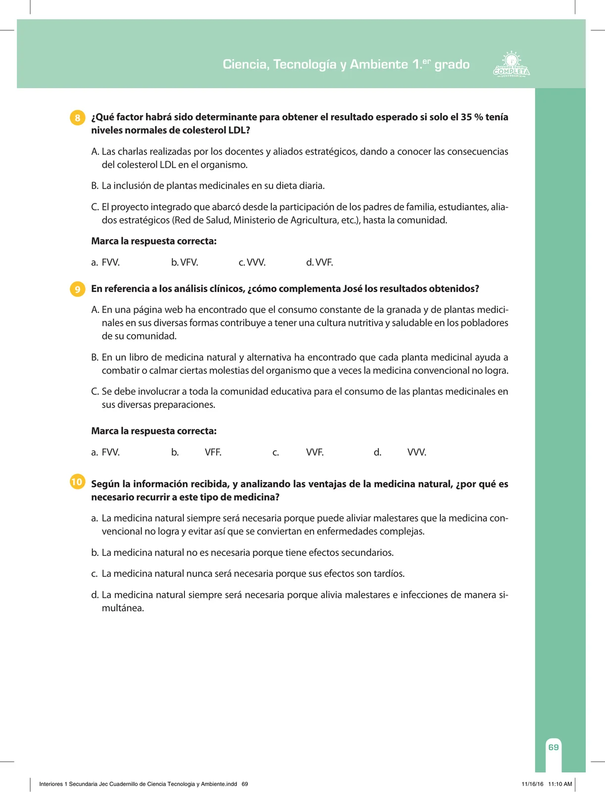 Página 69 de Ciencia, Tecnología y Ambiente 1. Cuaderno de reforzamiento pedagógico - JEC · 2016