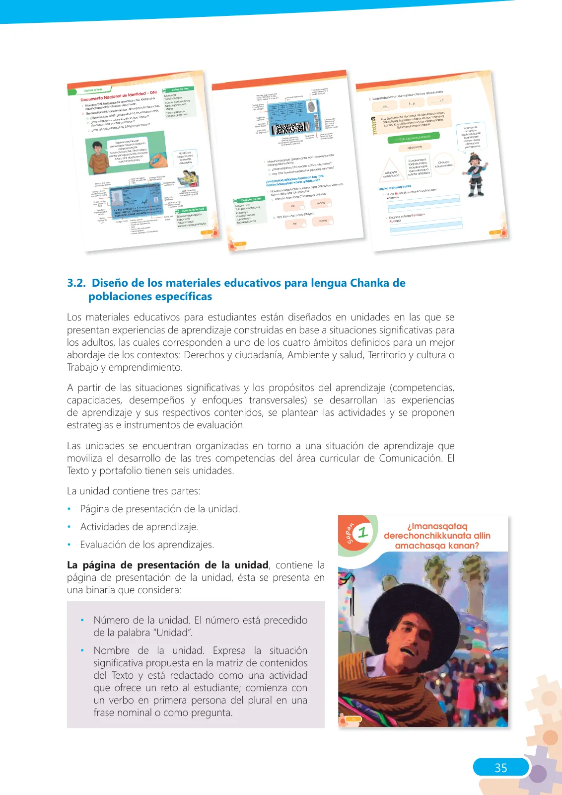 Miniatura página 35 de Guía para el docente sobre el uso del material educativo, Quechua Chanka. Ciclos Inicial e Intermedio, área de Comunicación · 2020