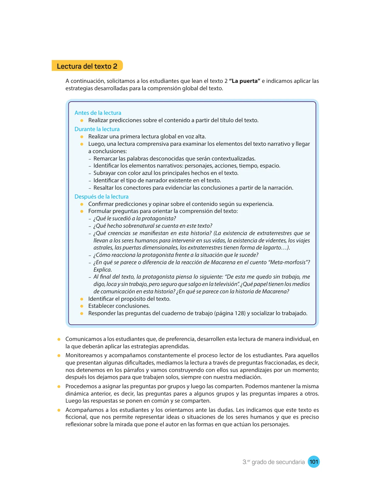 Miniatura página 103 de Comprensión lectora : manual para el docente de tercer grado de Secundaria 2018 · 2018