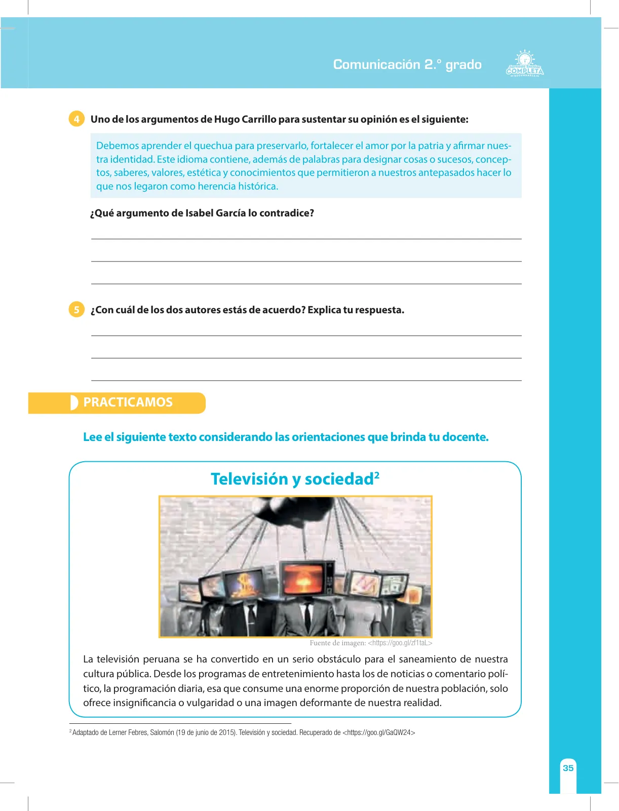 Página 35 de Comunicación Secundaria 2. Cuaderno de reforzamiento pedagógico - JEC · 2016