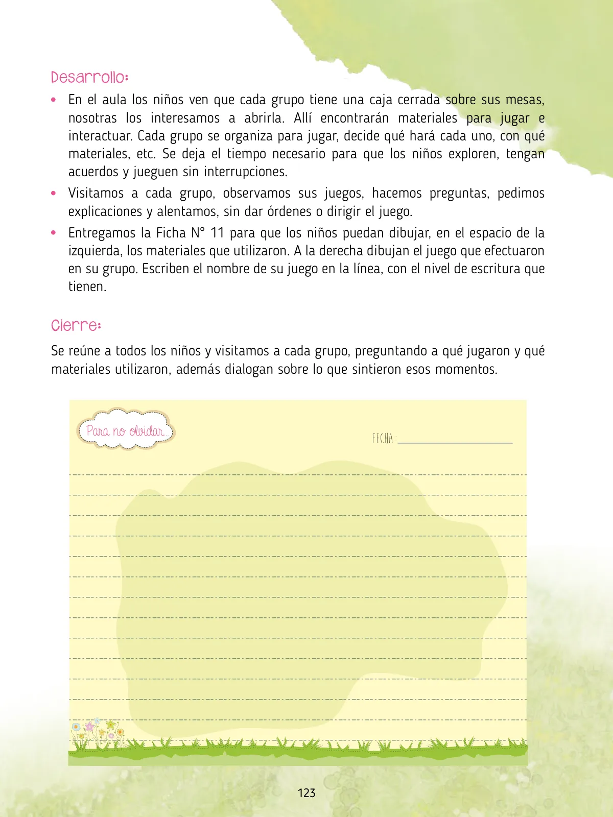 Página 125 de Agenda pedagógica 2017-2018 para docentes de II Ciclo de Instituciones de nivel de Educación Inicial · 2017