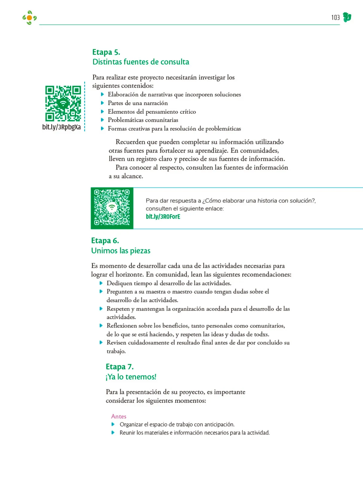 Miniatura página 104 de Colección Ximhai. Nuestro libro de Proyectos. Tomo I.   Libro de Educación Telesecundaria Grado 1°  Ciclo Escolar 2025 - 2026