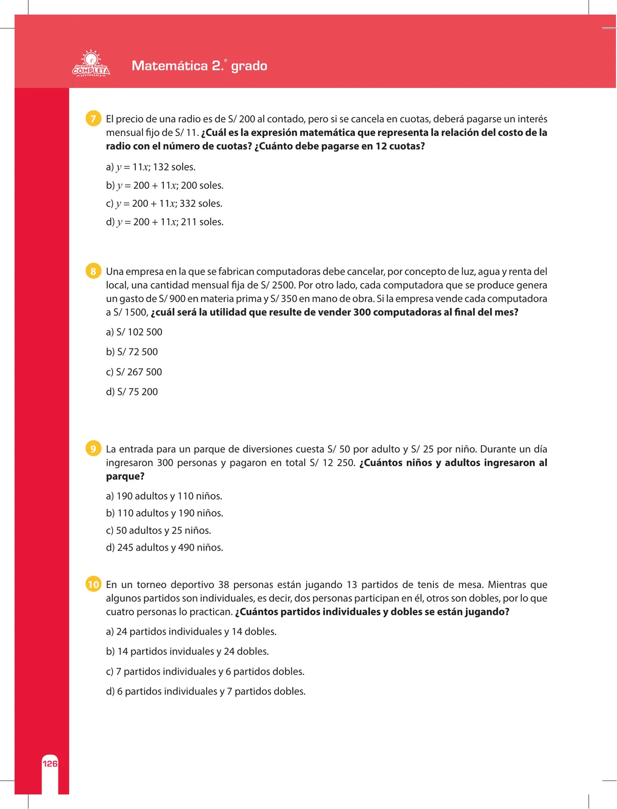 Miniatura página 126 de Matemática 2 : cuaderno de reforzamiento pedagógico - JEC · 2016