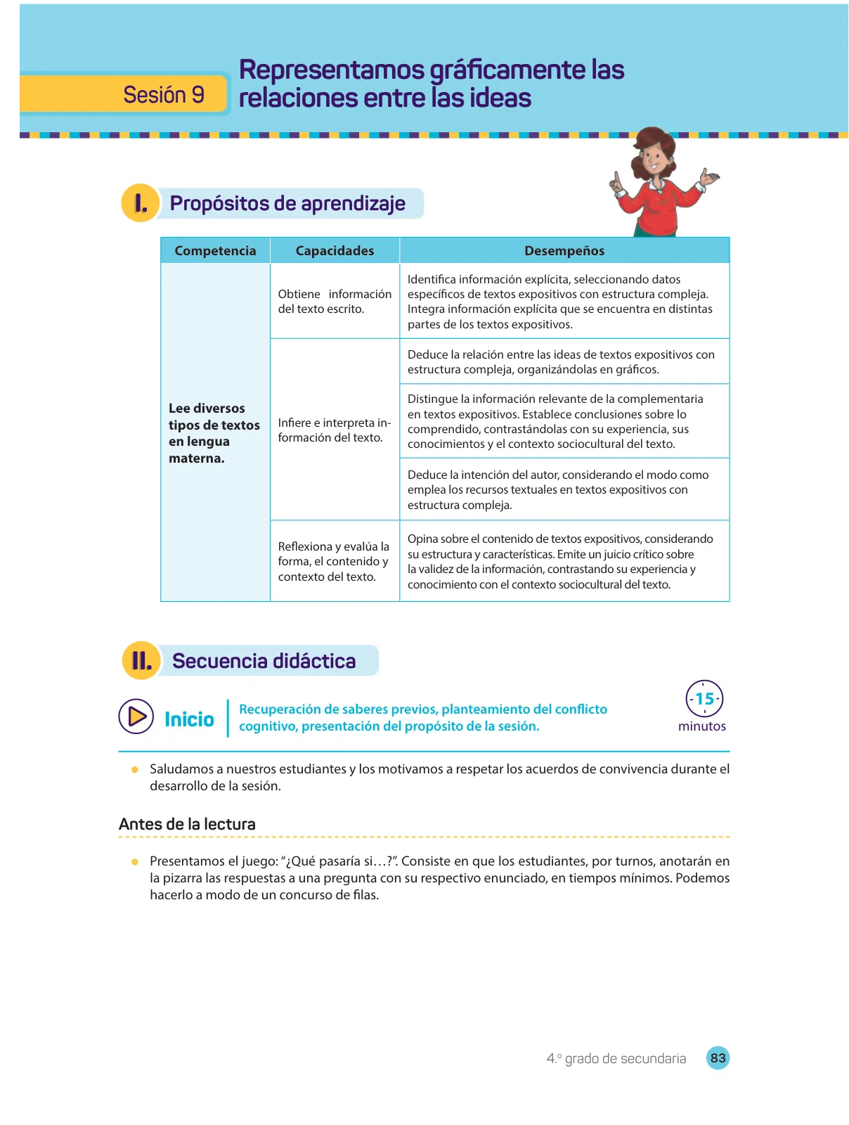 Miniatura página 85 de Comprensión lectora : manual para el docente de cuarto grado de Secundaria 2018 · 2018