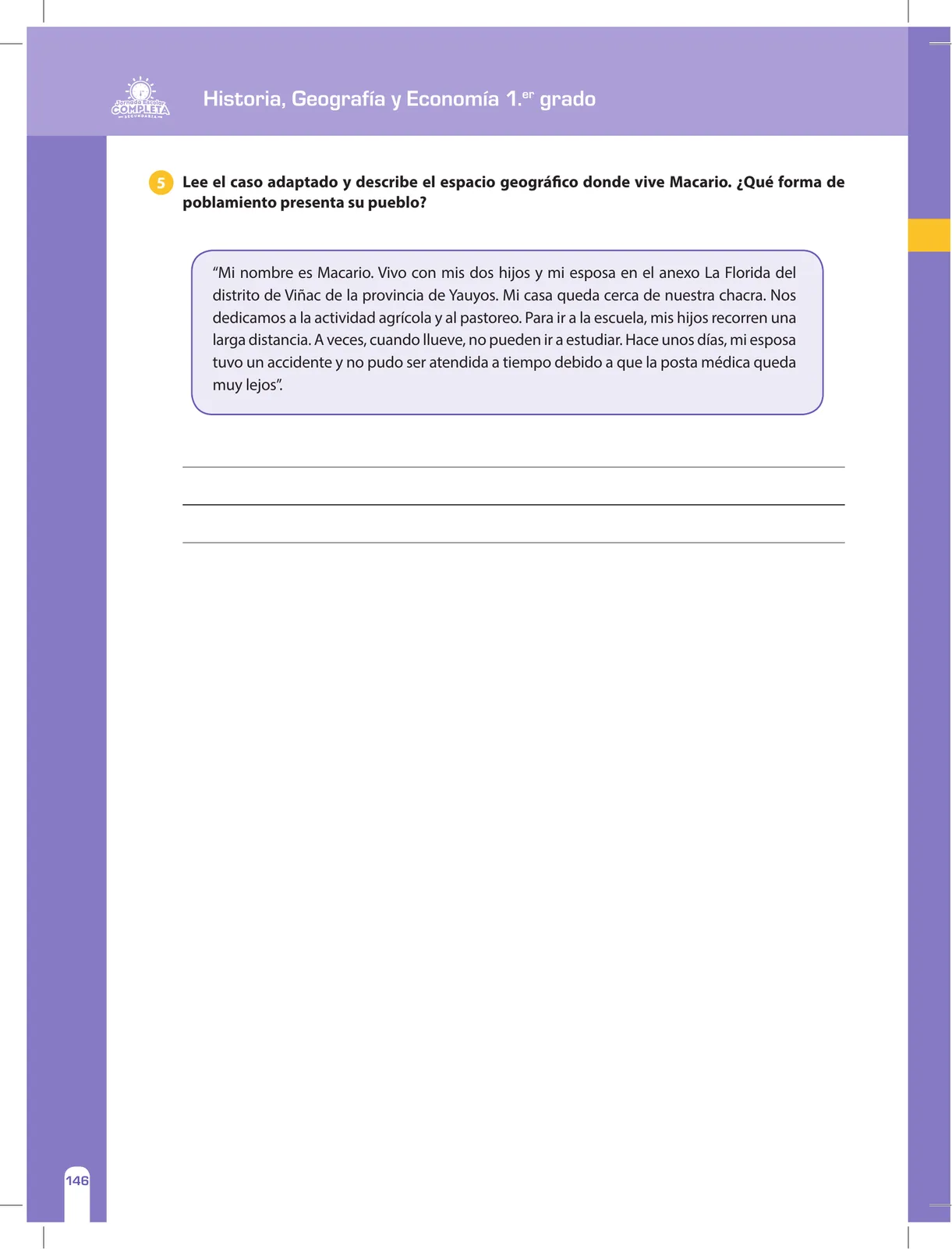 Página 146 de Historia, Geografía y Economía 1 : cuaderno de reforzamiento pedagógico - JEC · 2016