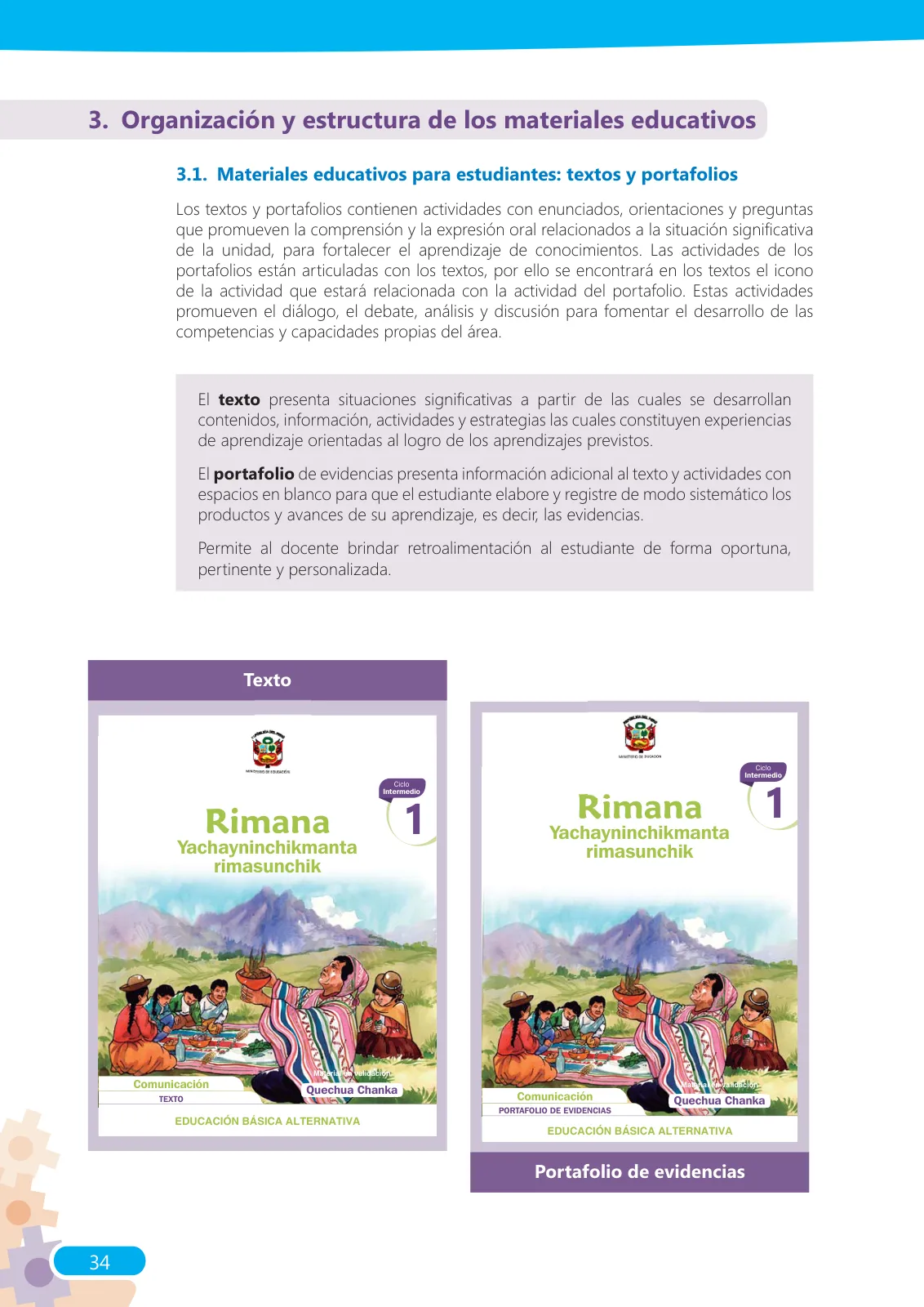 Miniatura página 34 de Guía para el docente sobre el uso del material educativo, Quechua Chanka. Ciclos Inicial e Intermedio, área de Comunicación · 2020
