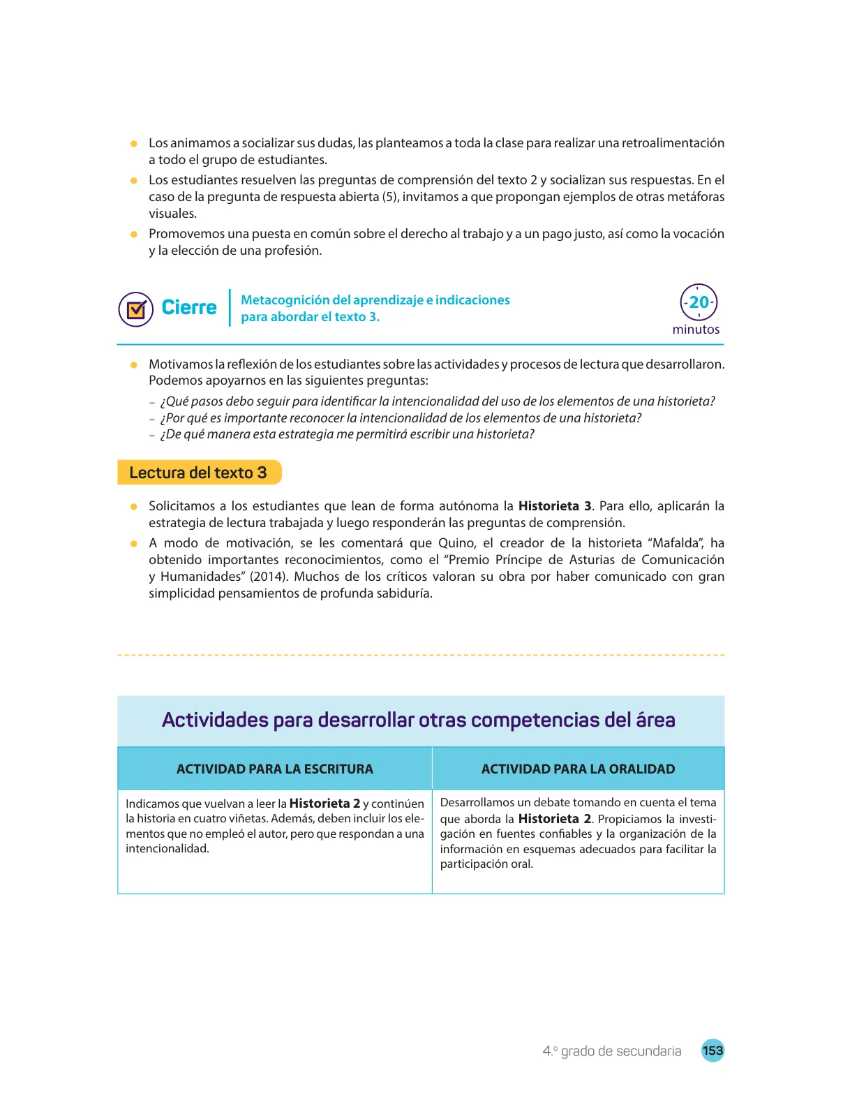 Miniatura página 155 de Comprensión lectora : manual para el docente de cuarto grado de Secundaria 2018 · 2018