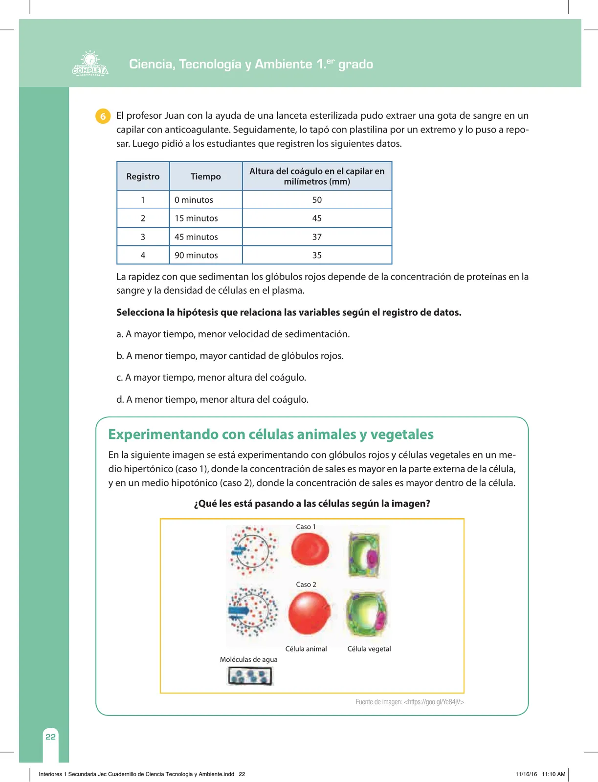 Miniatura página 22 de Ciencia, Tecnología y Ambiente 1. Cuaderno de reforzamiento pedagógico - JEC · 2016