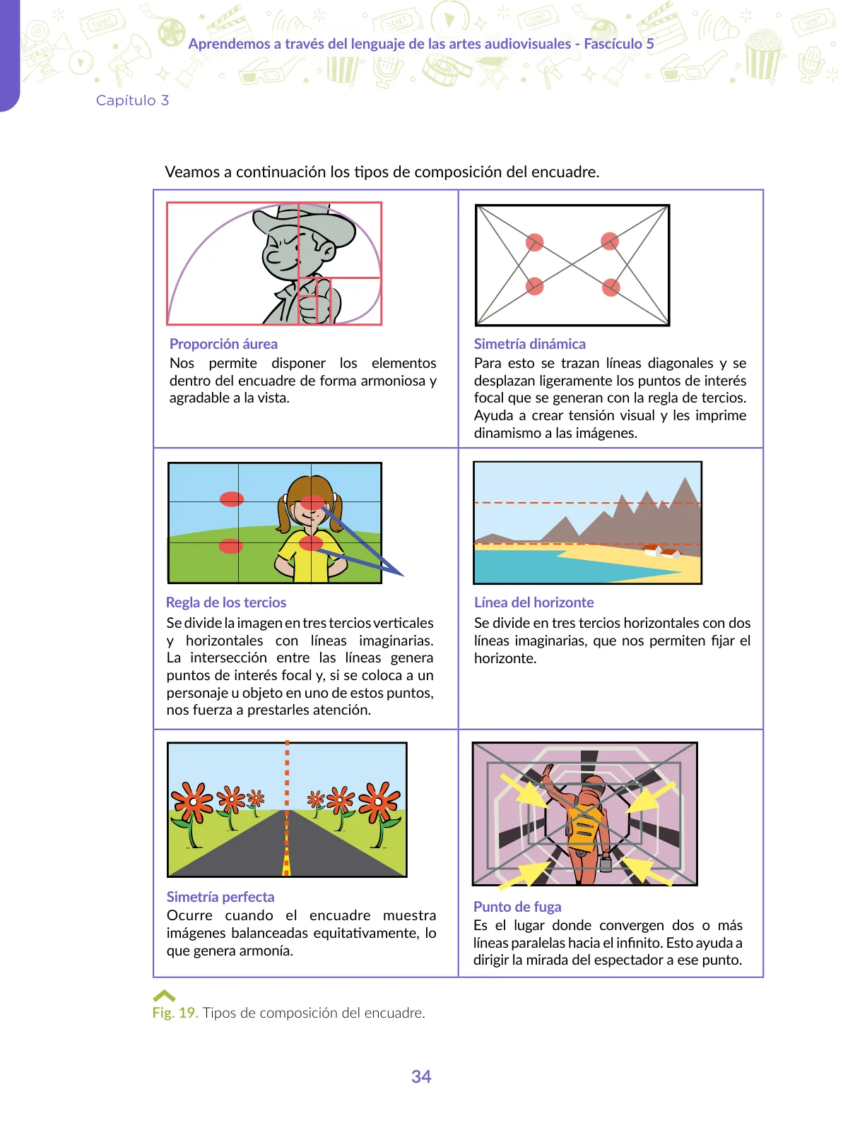 Página 34 de Aprendemos a través del lenguaje de las artes audiovisuales Fascículo 5 para estudiantes de Educación Secundaria · 2024