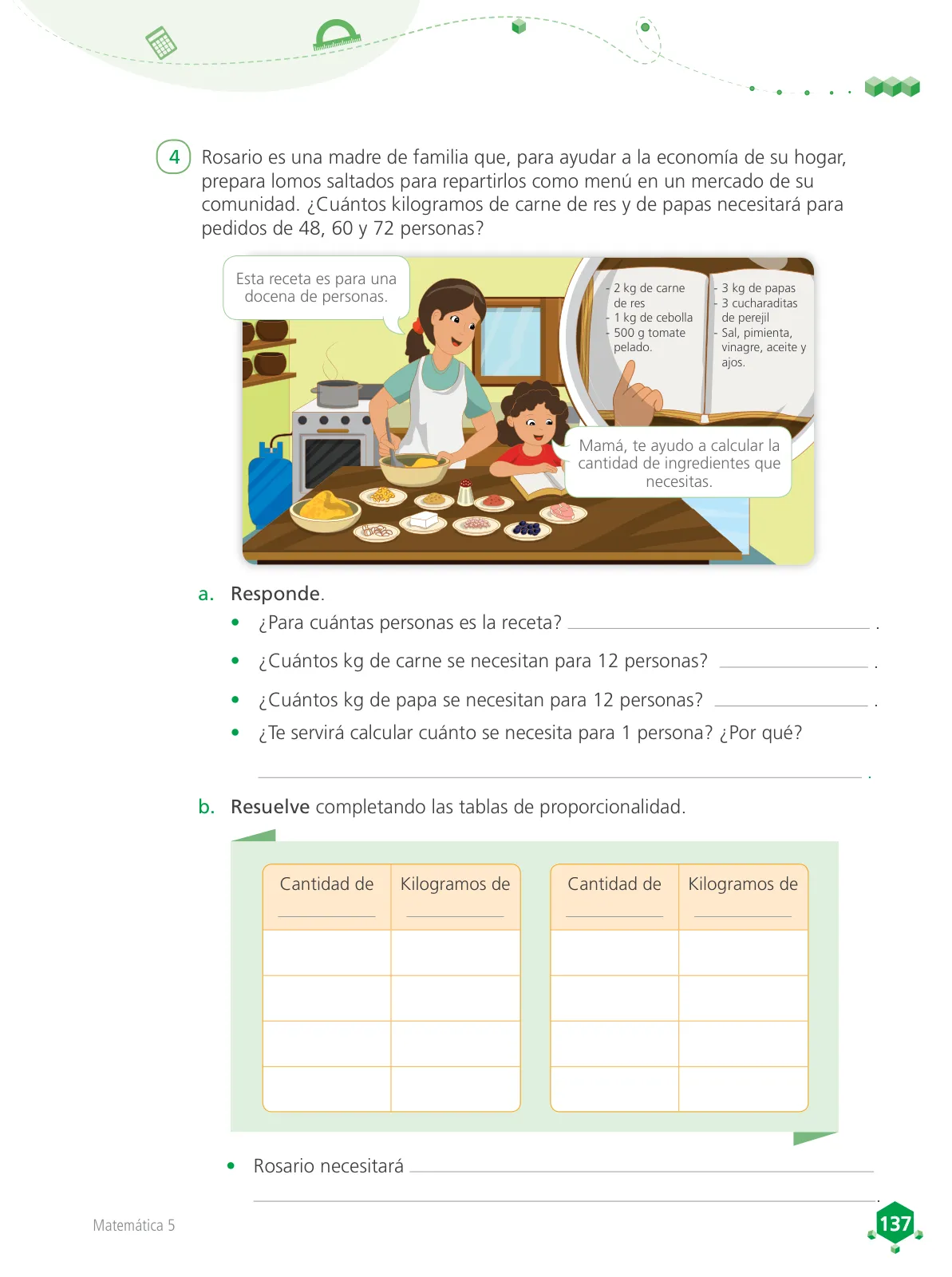 Página 138 de Matemática 5 : cuaderno de trabajo para quinto grado de Educación Primaria 2018 · 2018