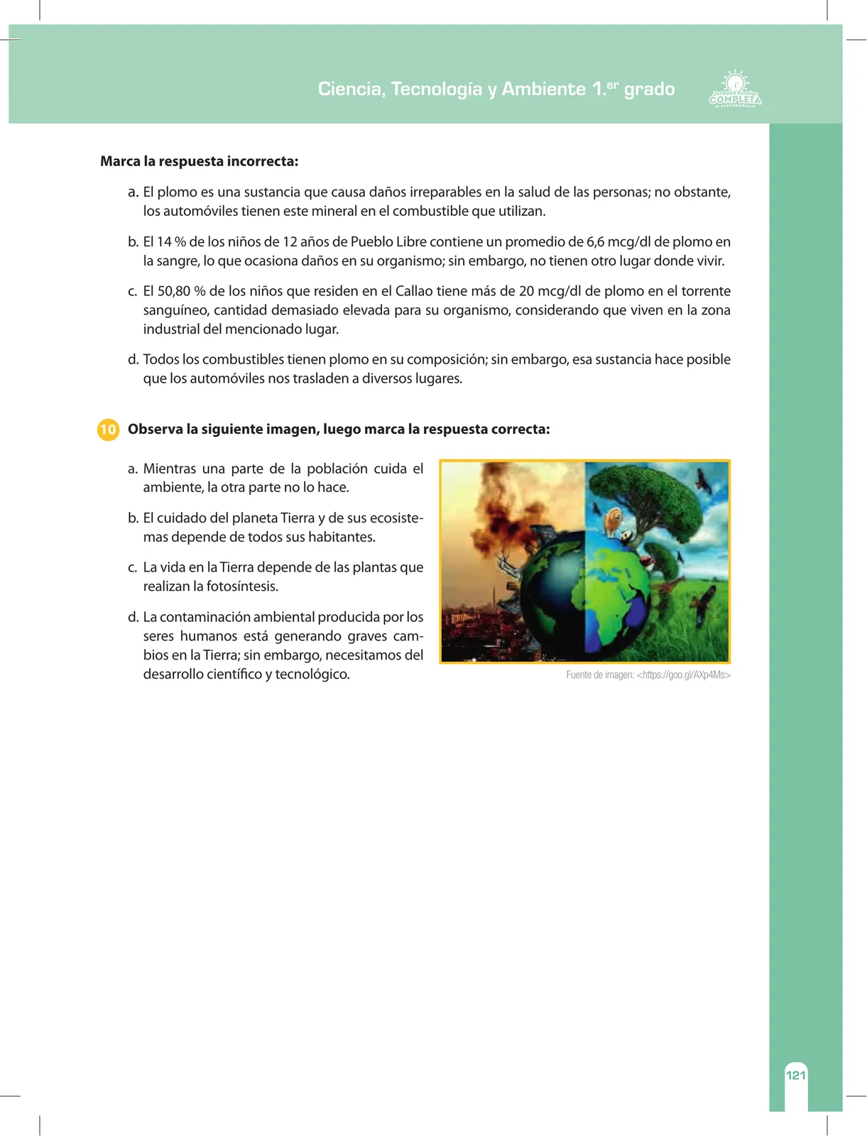 Página 121 de Ciencia, Tecnología y Ambiente 1. Cuaderno de reforzamiento pedagógico - JEC · 2016