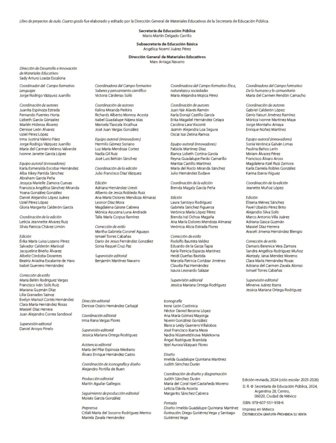 Página 3 de Proyectos de Aula. Libro de Educación Primaria Grado 4° Ciclo Escolar 2025 - 2026