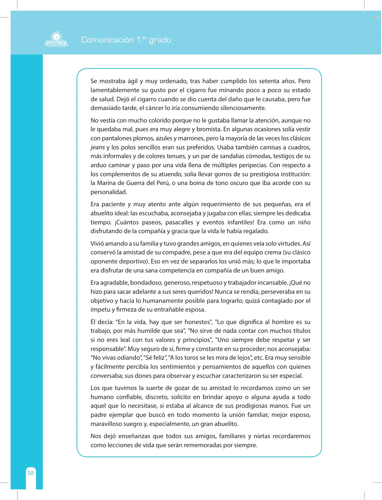 Miniatura página 52 de Comunicación Secundaria 1. Cuaderno de reforzamiento pedagógico - JEC · 2016