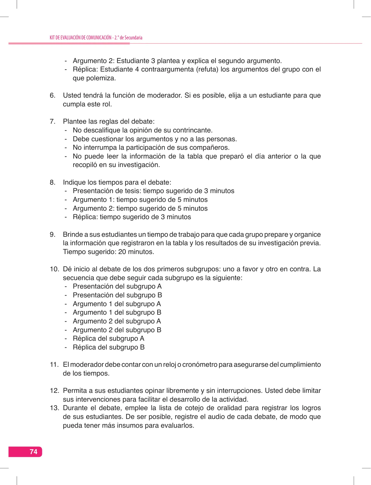 Miniatura página 74 de Comunicación, kit de evaluación Demostrando lo que aprendimos, 2do. secundaria : manual de uso para el docente · 2016