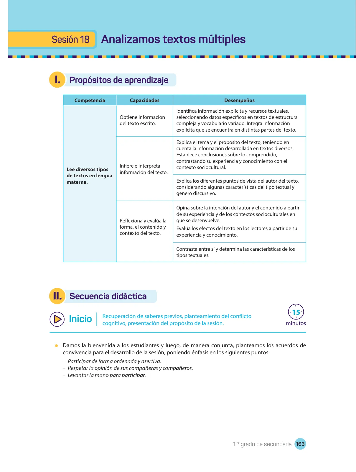 Página 165 de Comprensión lectora : manual para el docente de primer grado de Secundaria 2018 · 2018