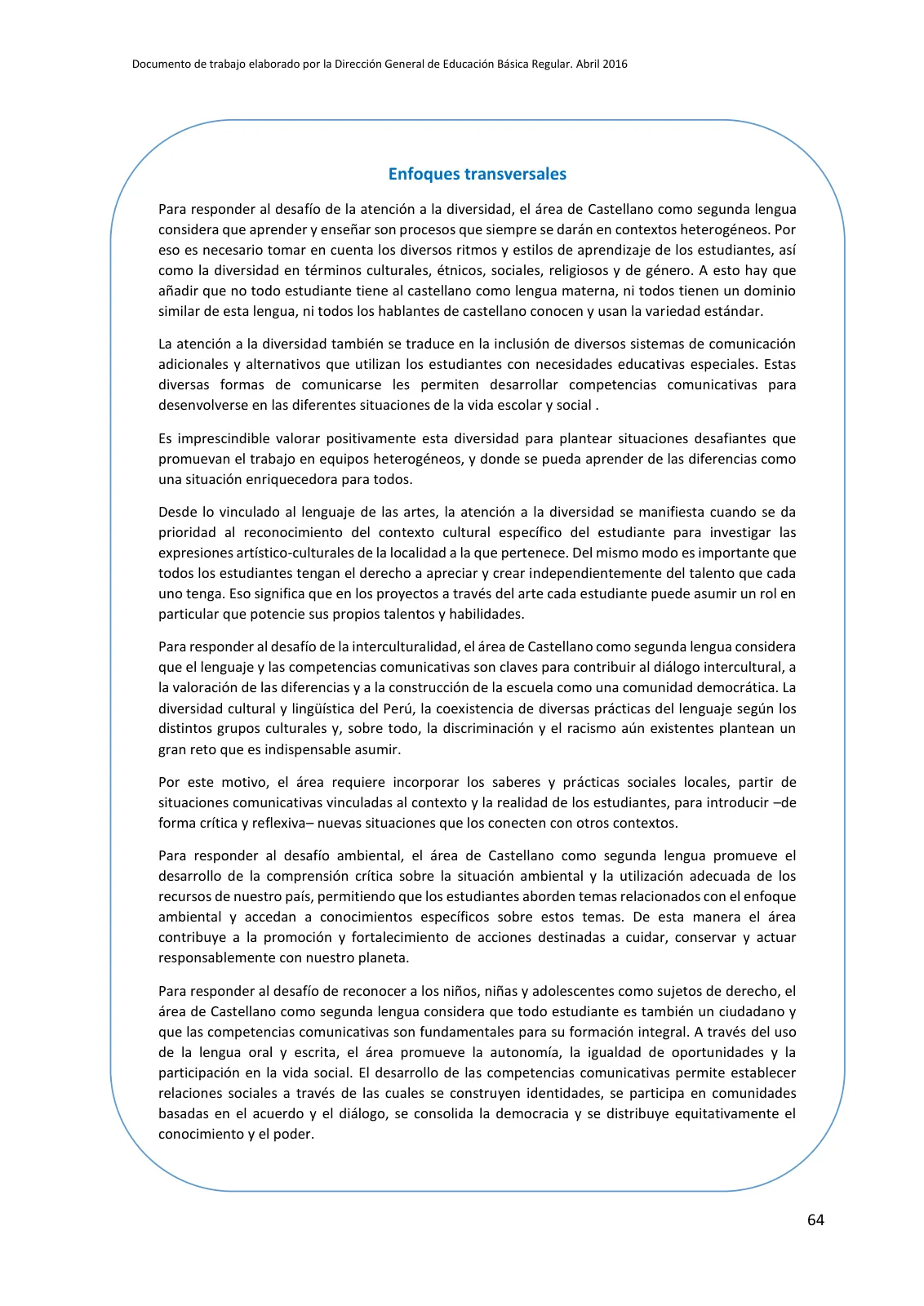 Miniatura página 64 de Programa curricular de Educación Inicial · 2016
