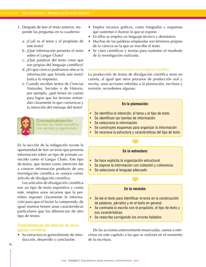 Página 96 de Lenguaje 9° · Secundaria Activa