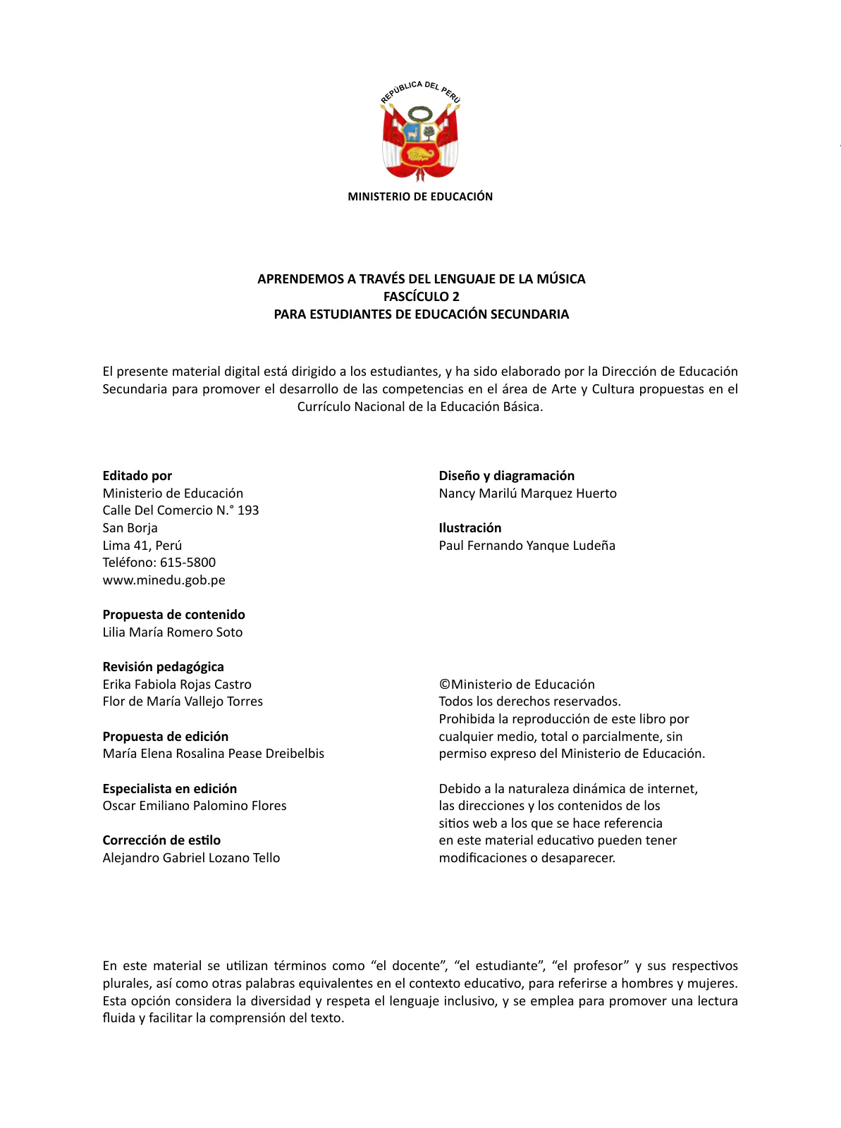 Página 4 de Aprendemos a través del lenguaje de la música Fascículo 2 para estudiantes de Educación Secundaria · 2024