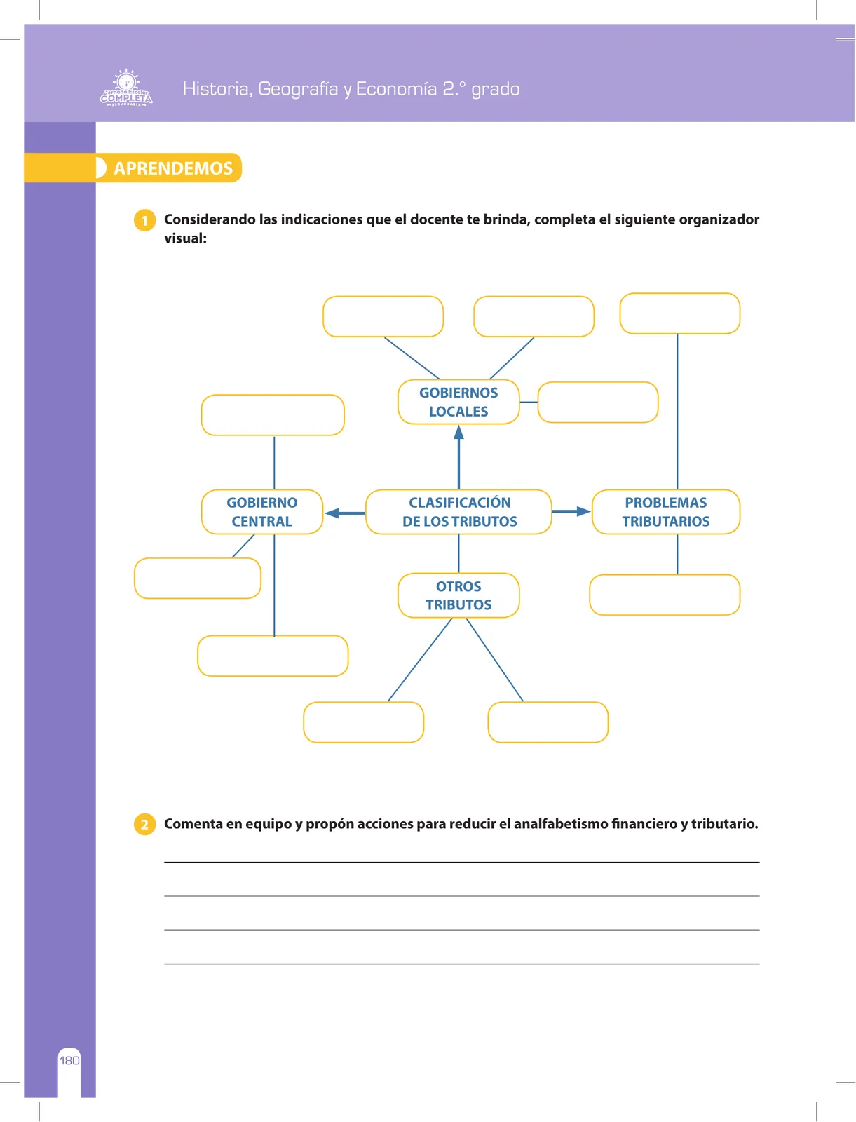 Página 180 de Historia, Geografía y Economía 2 : cuaderno de reforzamiento pedagógico - JEC · 2016