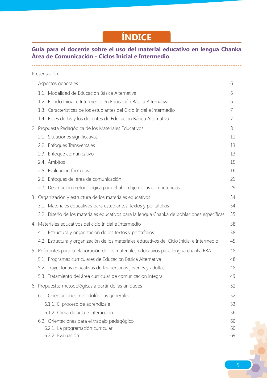 Página 5 de Guía para el docente sobre el uso del material educativo, Quechua Chanka. Ciclos Inicial e Intermedio, área de Comunicación · 2020