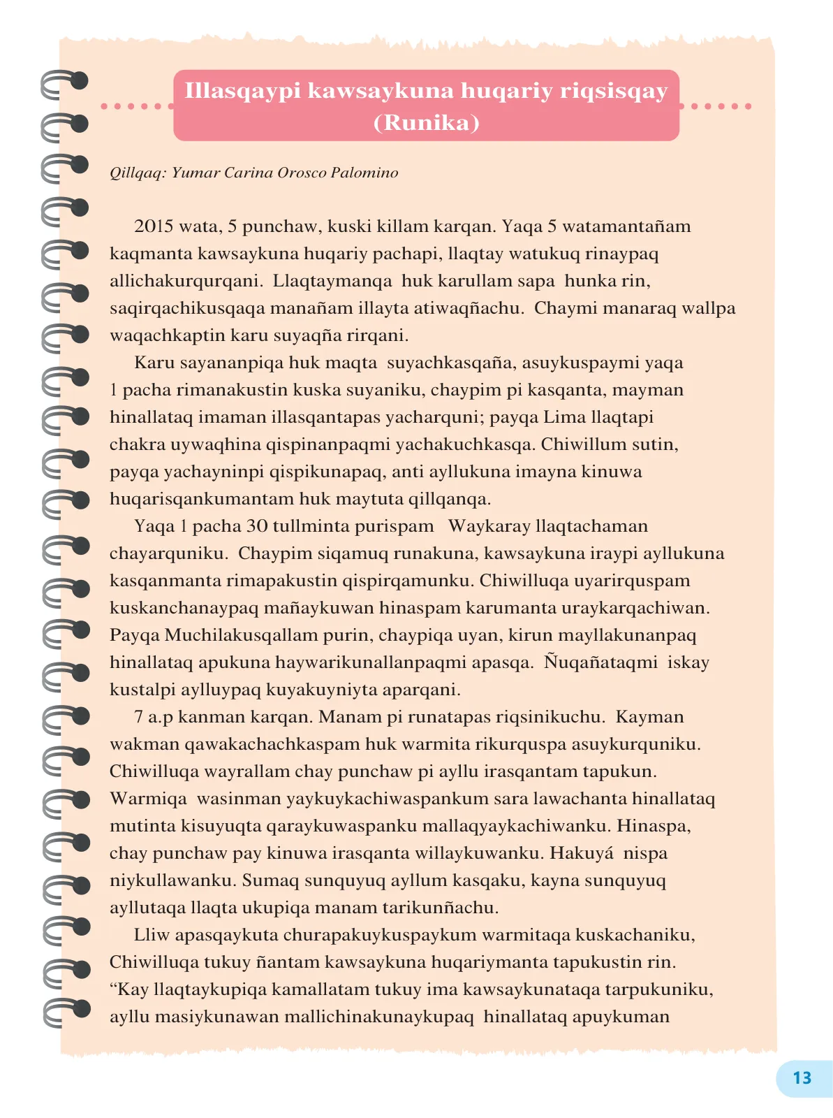 Página 15 de 3 Rimana - Qillqasqa maytu - Qichwa, Chanka. Texto de Comunicación del 3° de Secundaria - Quechua, Chanka · 2023