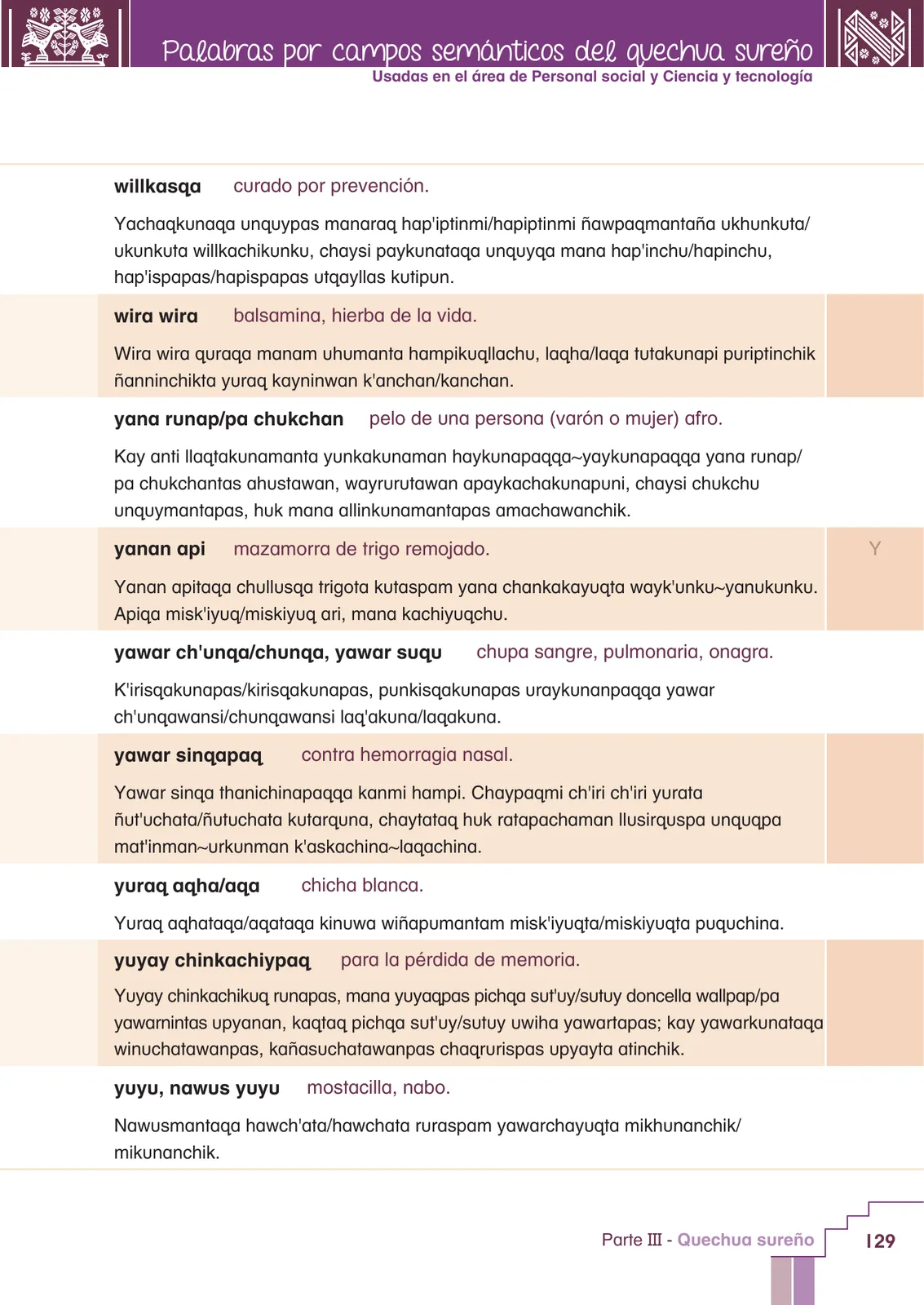 Página 131 de Yachachinapaq simikuna - Urin Qichwa : vocabulario pedagógico quechua sureño · 2021