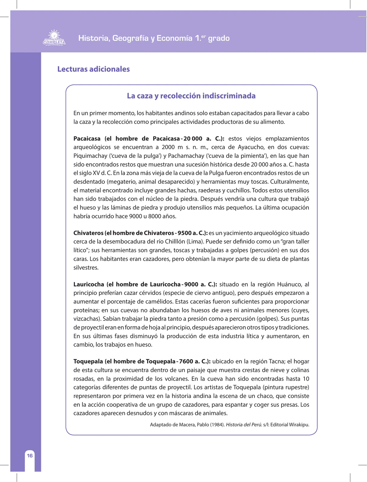 Página 16 de Historia, Geografía y Economía 1 : cuaderno de reforzamiento pedagógico - JEC · 2016