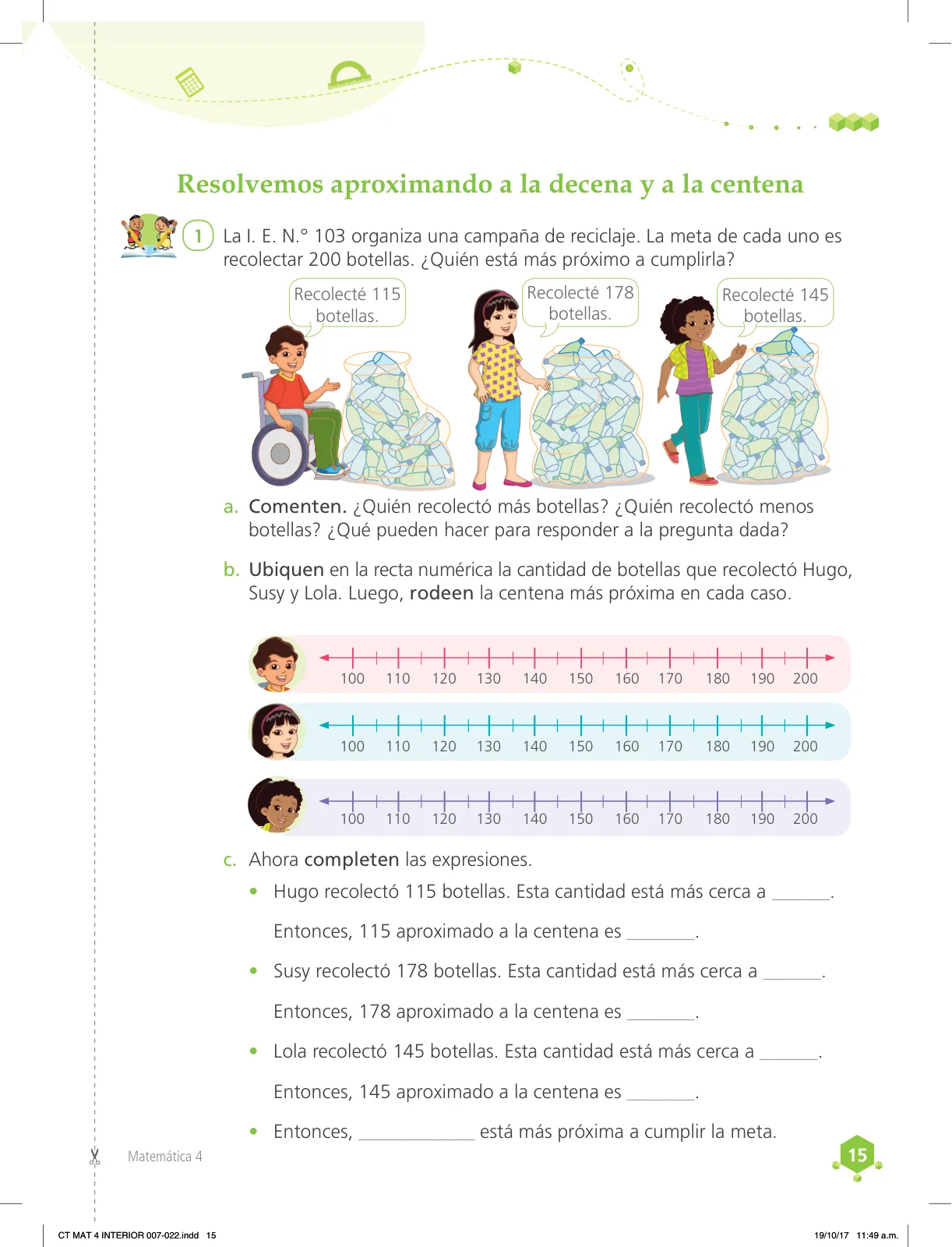 Página 15 de Matemática 4 : cuaderno de trabajo para cuarto grado de Educación Primaria 2018 · 2018