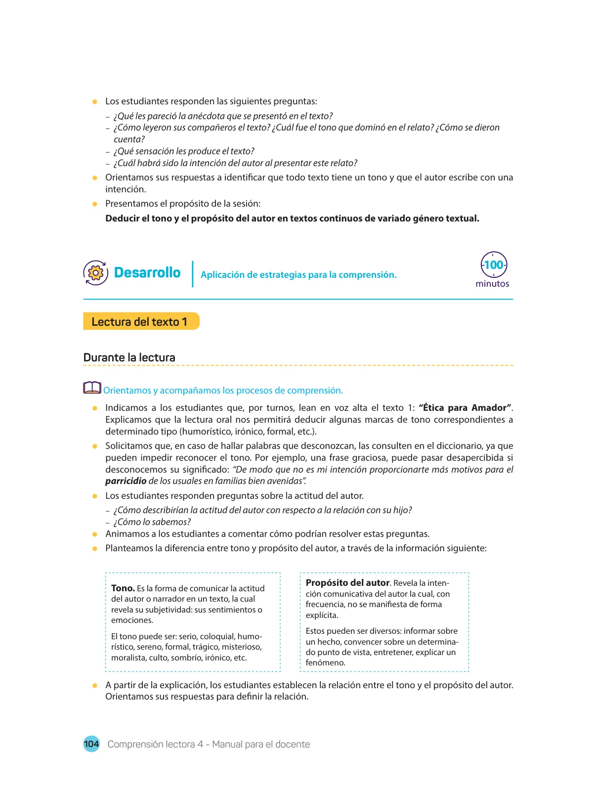 Miniatura página 106 de Comprensión lectora : manual para el docente de cuarto grado de Secundaria 2018 · 2018