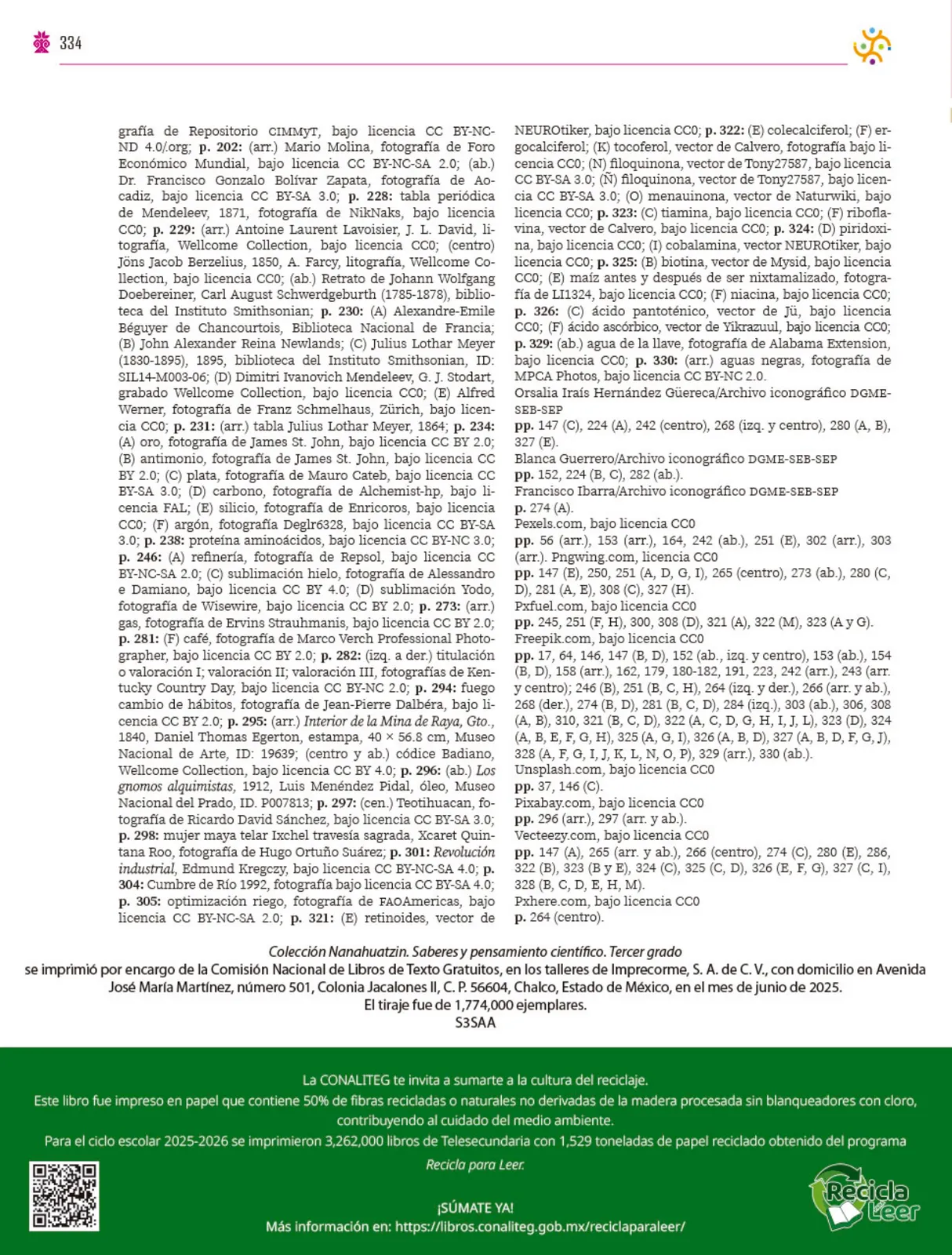 Página 335 de Colección Nanahuatzin. Saberes y pensamiento científico.   Libro de Educación Secundaria Grado 3°  Ciclo Escolar 2025 - 2026