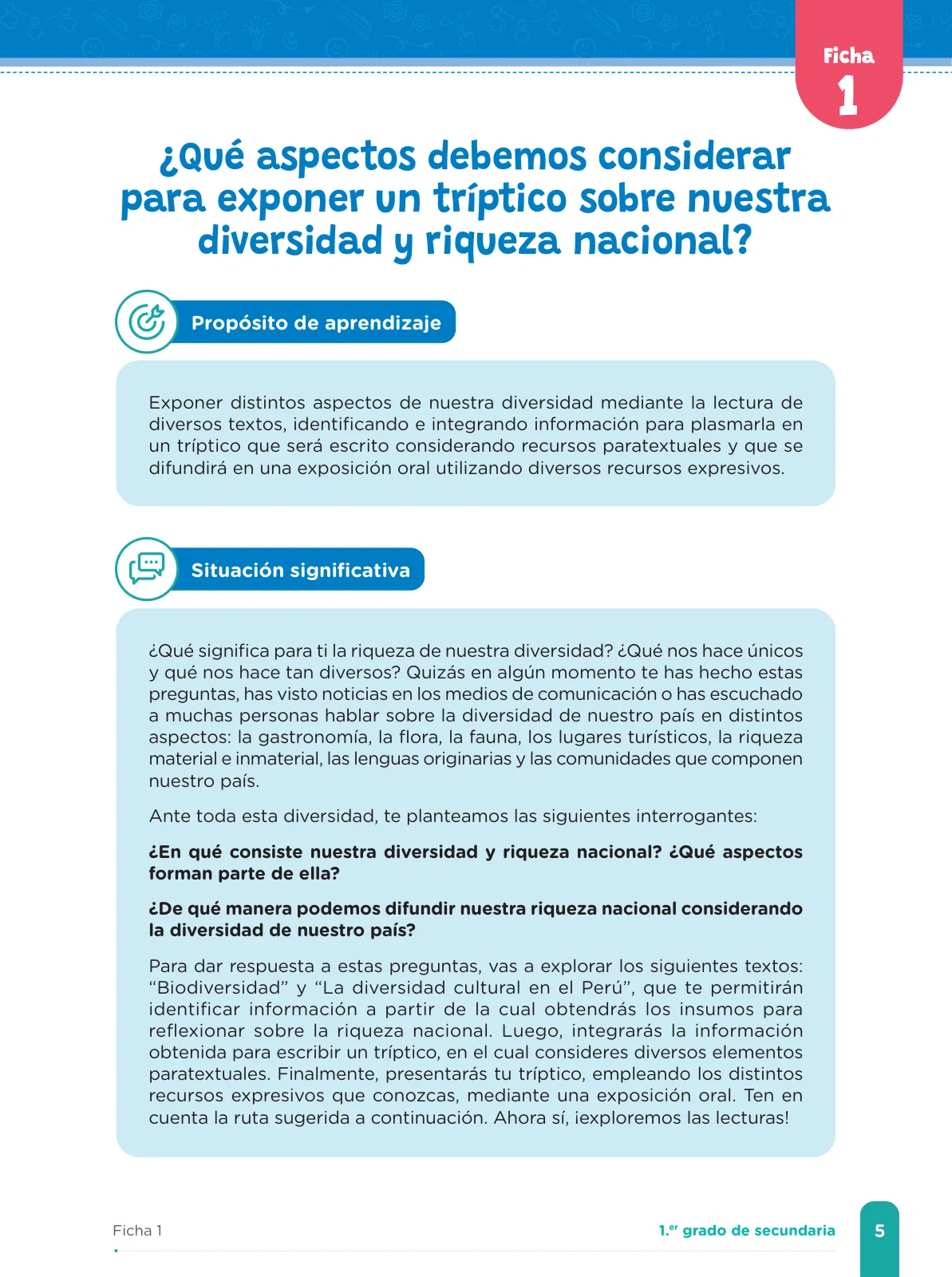Página 7 de Fichas de aprendizaje de Comunicación 1 · 2024