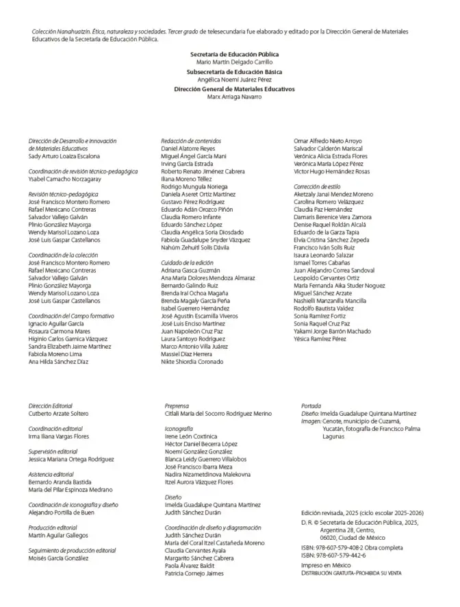 Página 3 de Colección Nanahuatzin. Ética, naturaleza y sociedades. Libro de Educación Telesecundaria Grado 3° Ciclo Escolar 2025 - 2026