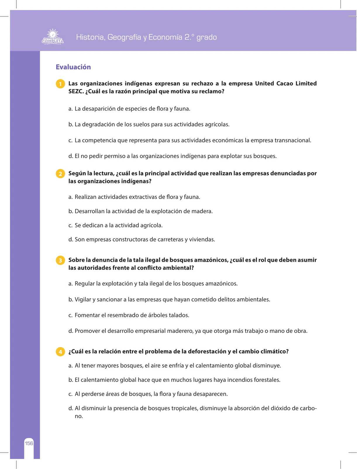 Página 156 de Historia, Geografía y Economía 2 : cuaderno de reforzamiento pedagógico - JEC · 2016